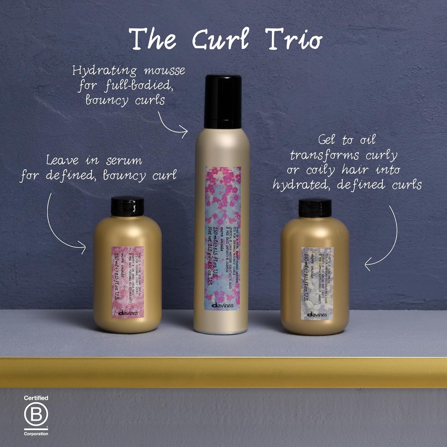 Dark Slate Gray Davines This Is A Curl Moisturizing Mousse, Medium Hold Hydration & Bounce - Creamy Mousse for Defined Curls - Adds Structure & Softness, 8.45 Fl Oz