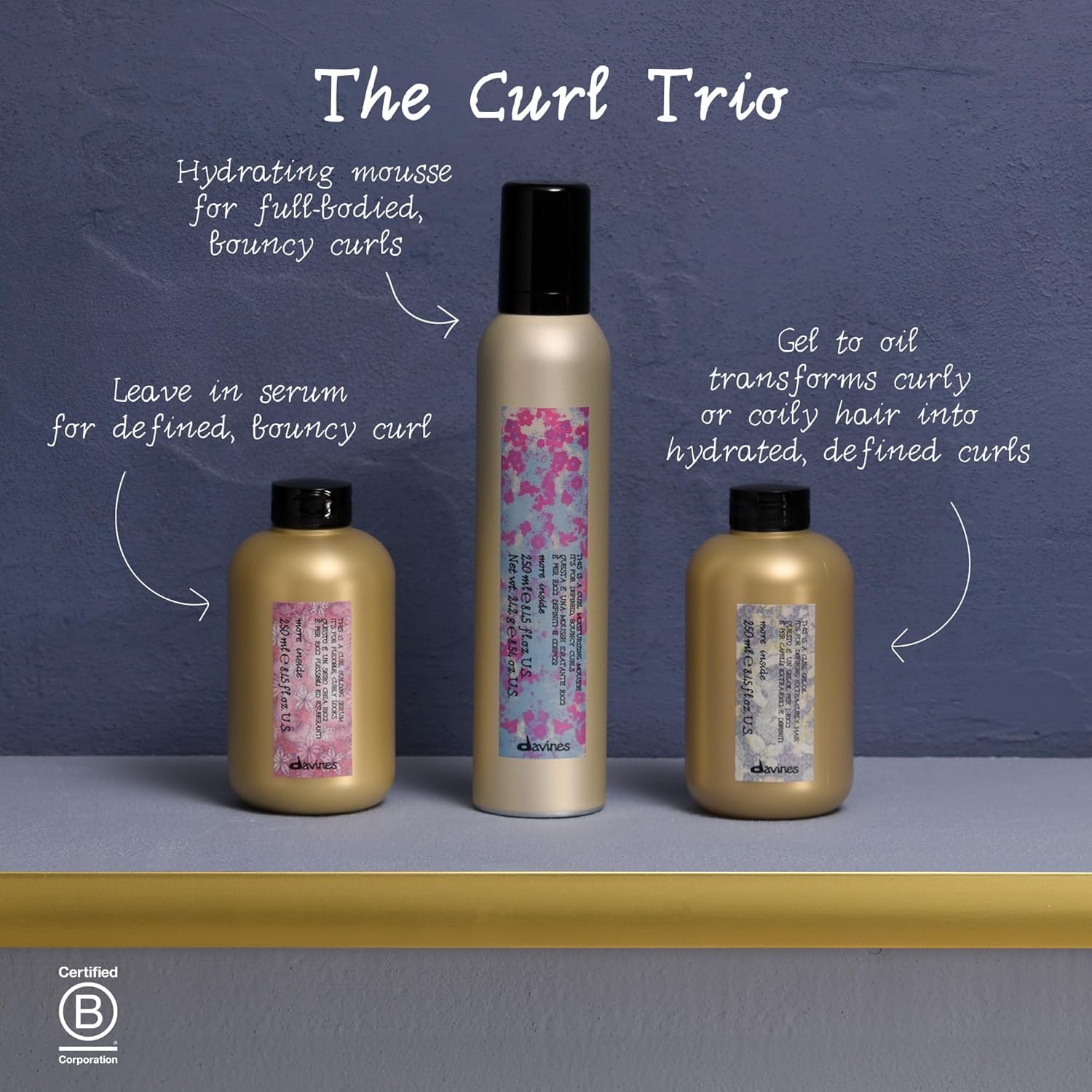 Dark Slate Gray Davines This Is A Curl Moisturizing Mousse, Medium Hold Hydration & Bounce - Creamy Mousse for Defined Curls - Adds Structure & Softness, 8.45 Fl Oz