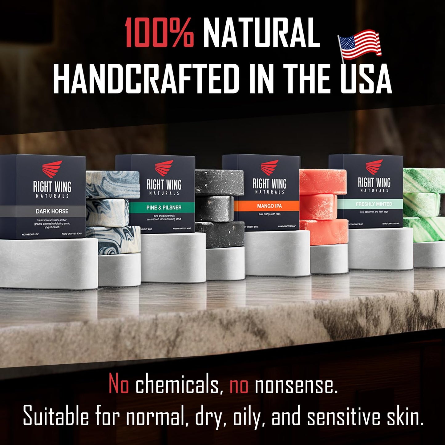 Black Right Wing Naturals Bar Soap Gift Set for Men | Handcrafted Cold-Pressed | Handmade Organic Soap for Men | Most Popular Flavors | Natural Scented Men’s Bar Soap| Pack of 4 Bars