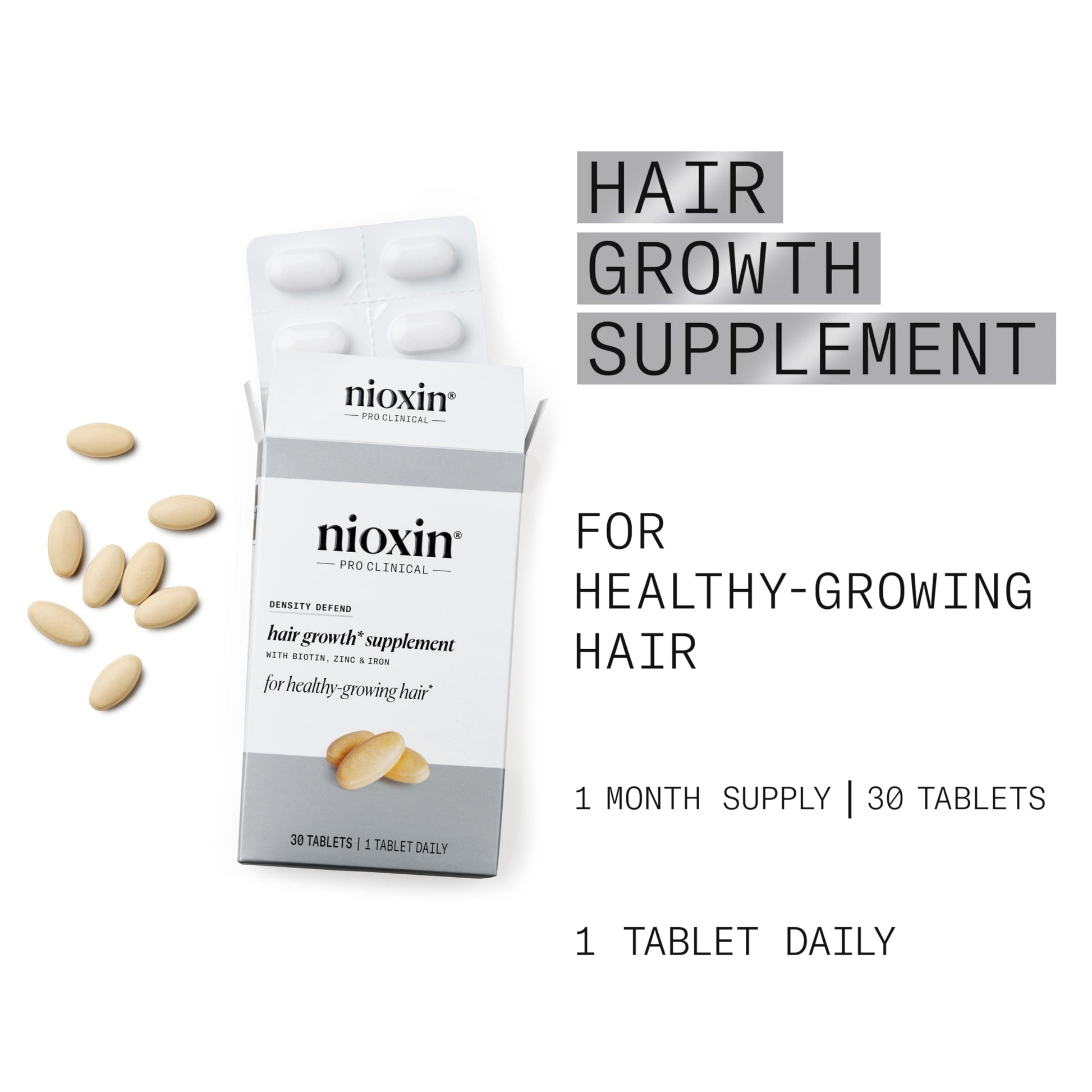 White Smoke NIOXIN Density Defend Hair Growth Supplements | with Biotin, Zinc and Iron | for Hair Growth and Thickness | 30 Tablets