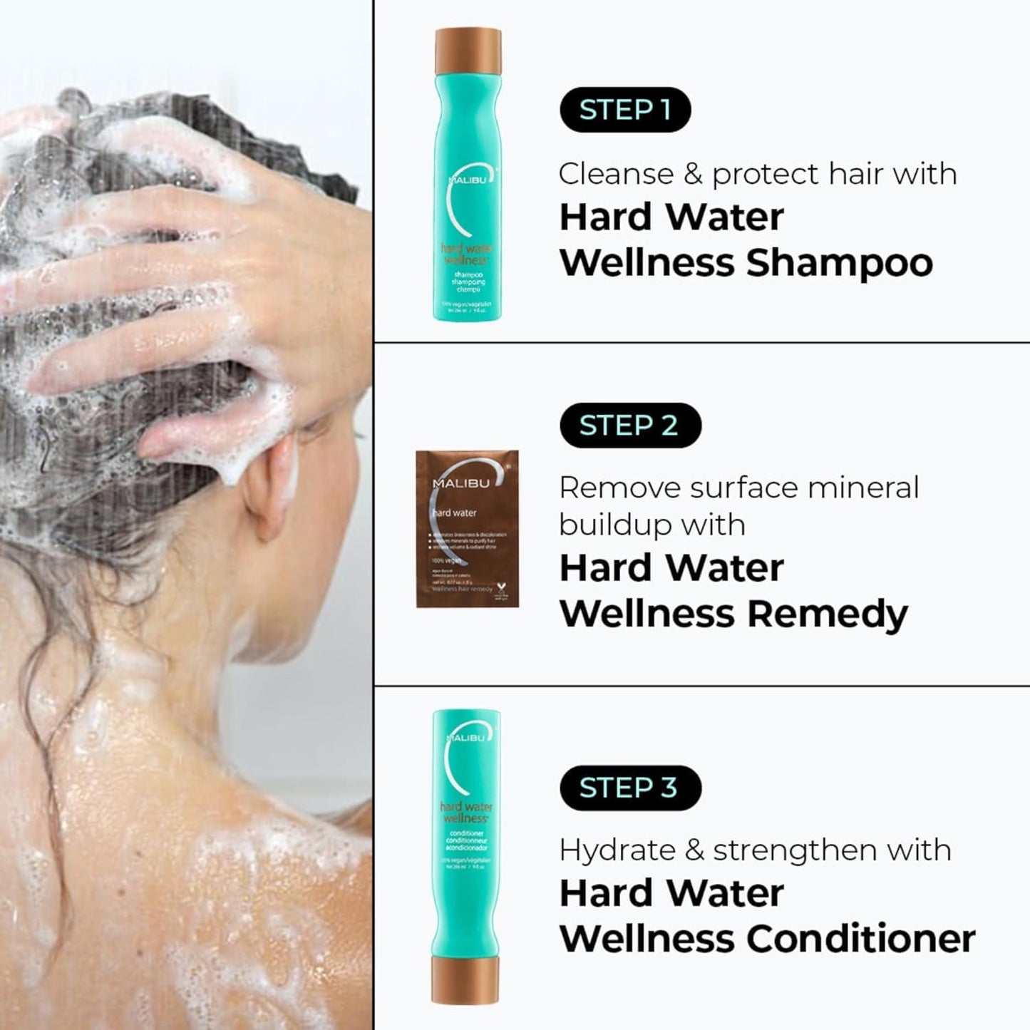 White Smoke Malibu C Hard Water Wellness Shampoo - Hydrating, Sulfate-Free Hair Care for Hard Water - Removes Minerals and Buildup (9 oz)