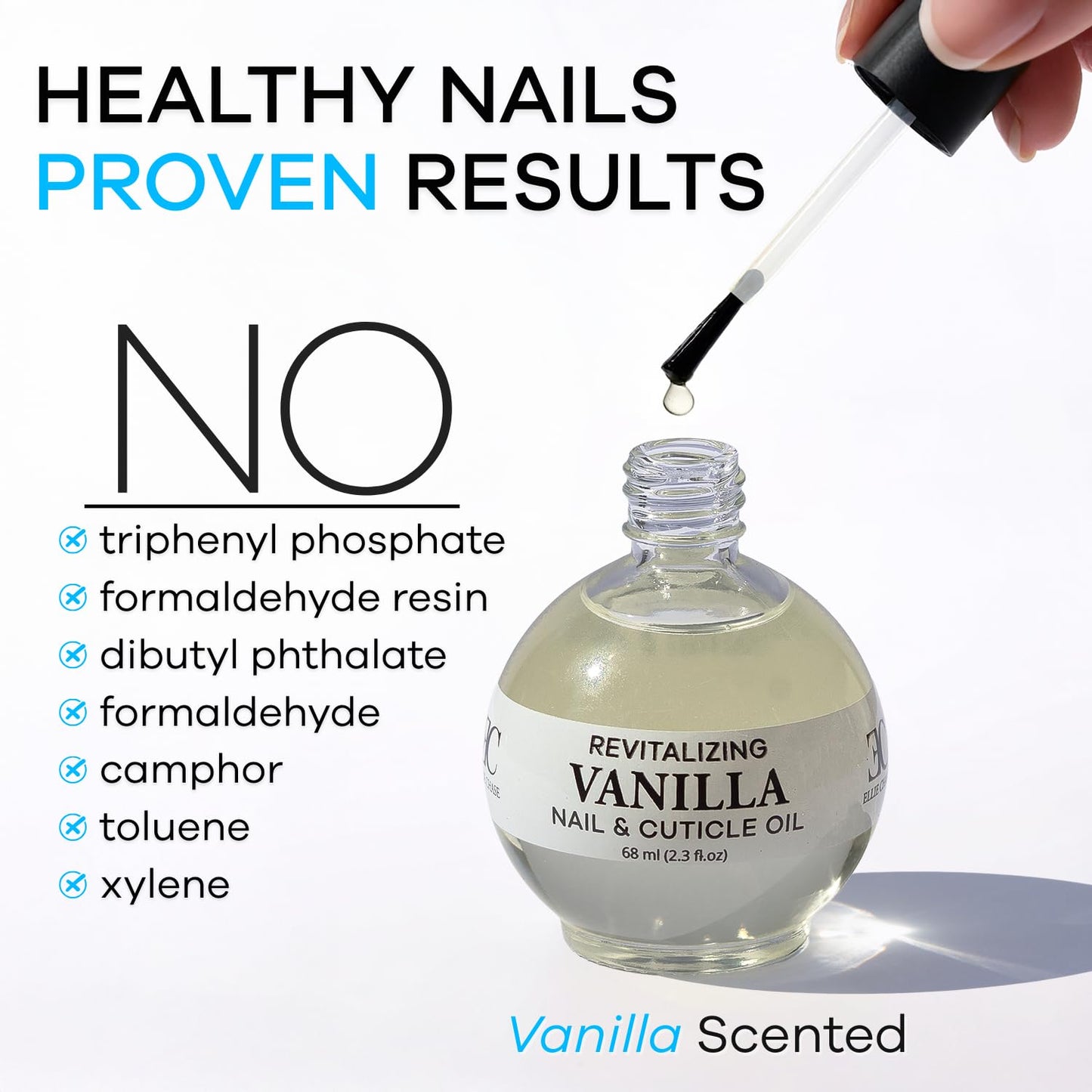 White Smoke Ellie Chase Moisturizing Cuticle & Nail Care Oil 2.3 Fl Oz - Vanilla Scented – Infused with Jojoba Oil, Aloe, Vitamin E – Nail & Cuticle Hydration, Repair, Moisturizer, Strengthener, Growth