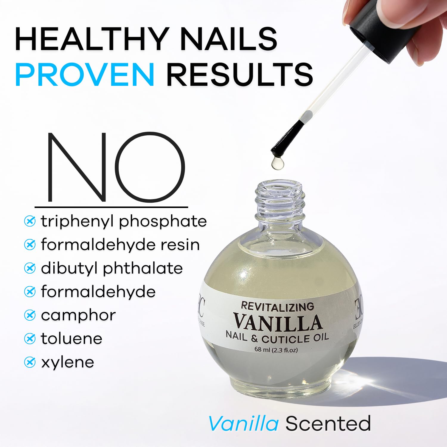 White Smoke Ellie Chase Moisturizing Cuticle & Nail Care Oil 2.3 Fl Oz - Vanilla Scented – Infused with Jojoba Oil, Aloe, Vitamin E – Nail & Cuticle Hydration, Repair, Moisturizer, Strengthener, Growth