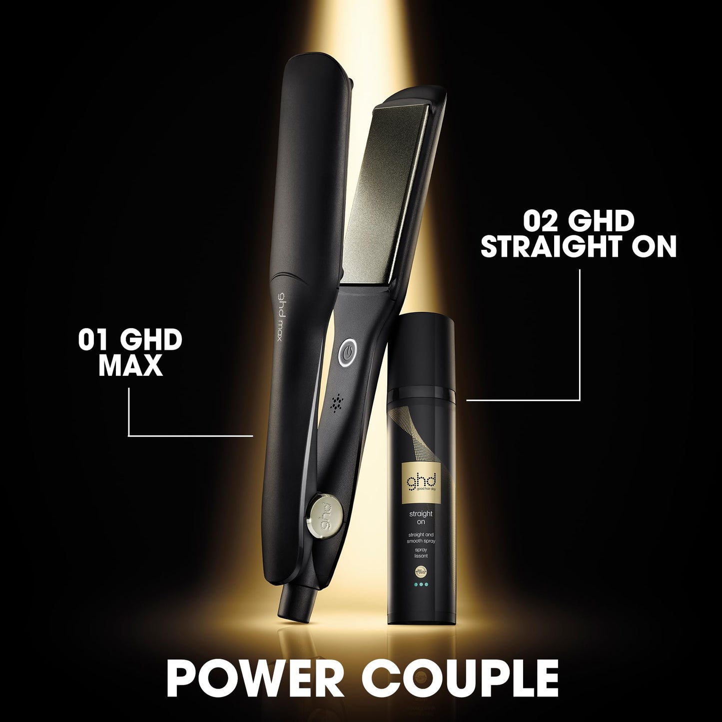 Black ghd Max Styler - 2” Professional Flat Iron Hair Straightener with Dual-Zone Technology, Wide Ceramic Plates for Long, Thick, or Curly Hair - 365ºF Safe Heat and Auto Sleep Mode - Black