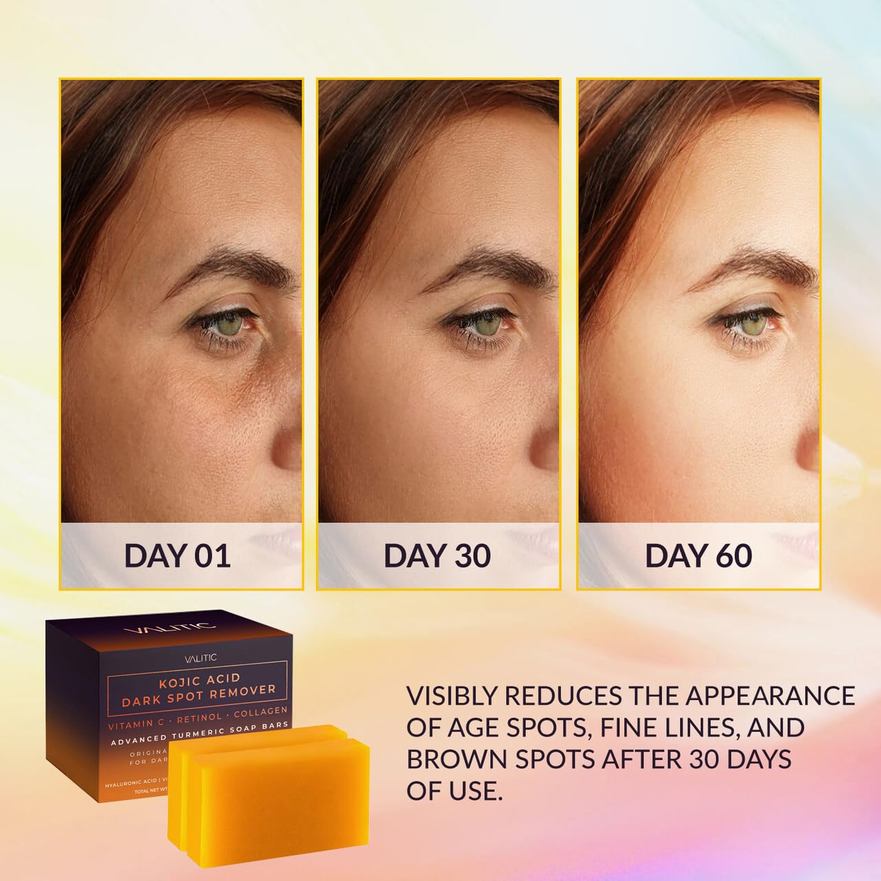 Peach Puff VALITIC Kojic Acid Dark Spot Remover Soap Bars with Vitamin C, Retinol, Collagen, Turmeric - Original Japanese Complex Infused with Hyaluronic Acid, Vitamin E, Shea Butter, Castile Olive Oil (2 Pack)