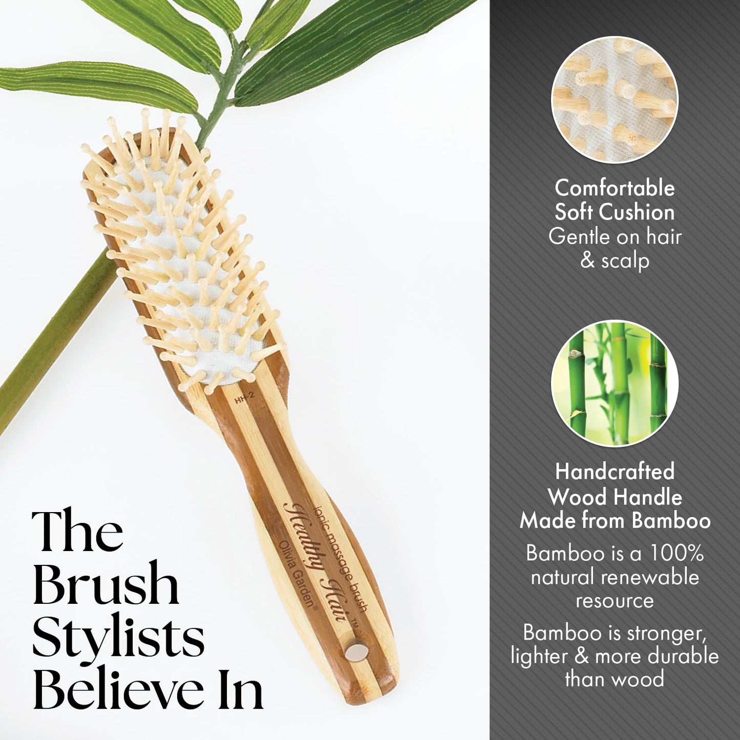 White Smoke Olivia Garden Healthy Hair Eco-Friendly Bamboo Ionic Massage Hair Brush HH-2 (Paddle Narrow)