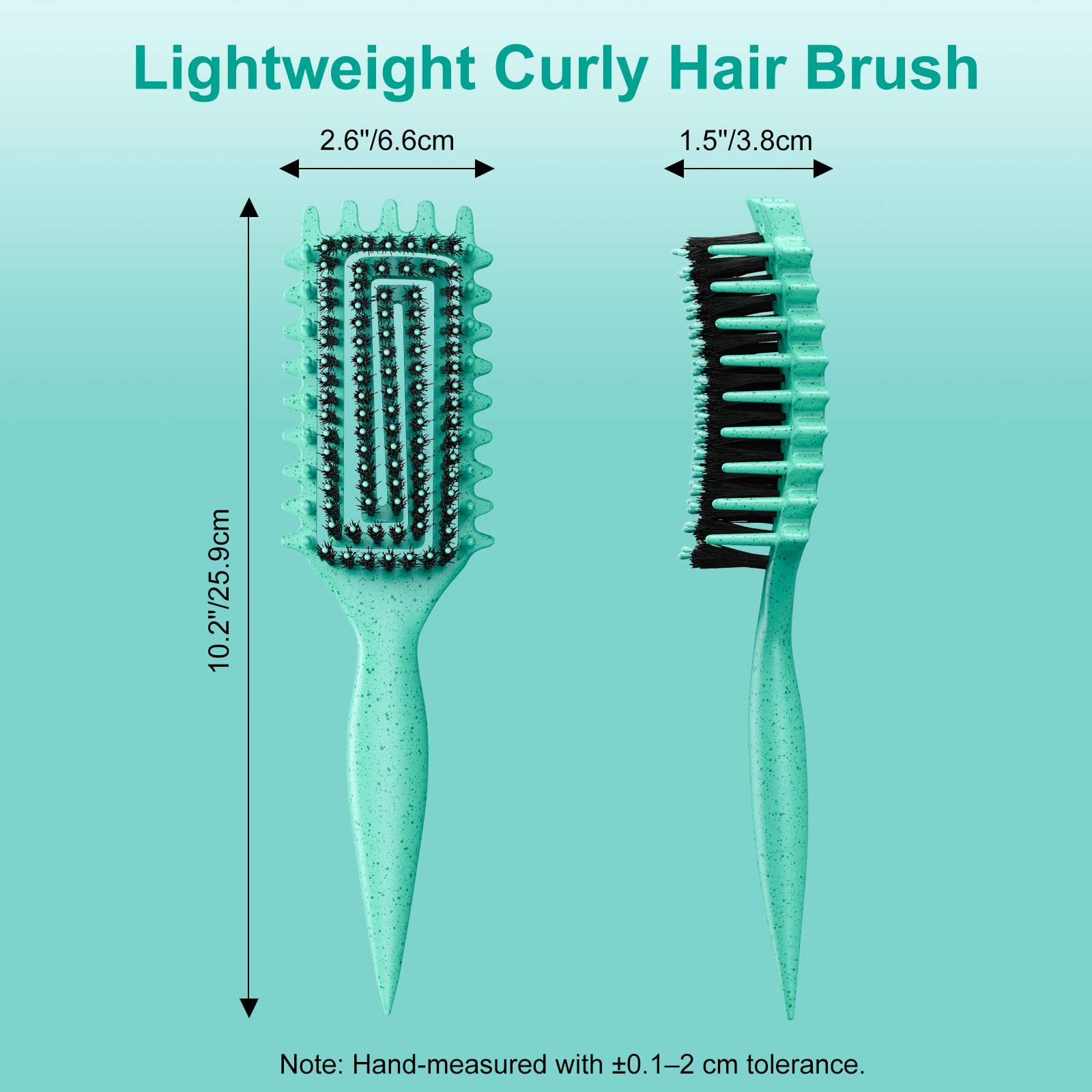 Medium Aquamarine Curly Hair Brush, Curl Defining Brush with Soft Boar Bristles Detangling Tangled Glides, Wide-Teeth Design Effortlessly Shaping & Defining Curls, Curling Definer for Wet & Dry Hair (Green)