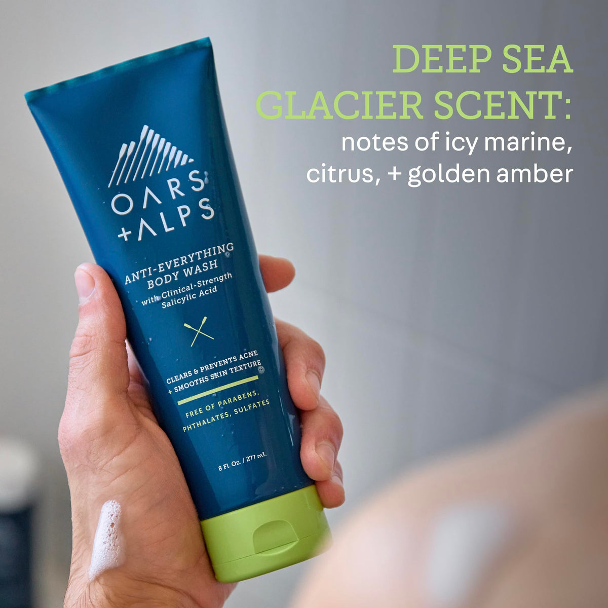 Dark Gray Oars + Alps Anti-Everything Body Wash for Men, Acne-Fighting Body Wash with Salicylic Acid, Niacinamide & Vitamin C, Clears Skin, Deep Sea Glacier Scent, 8oz