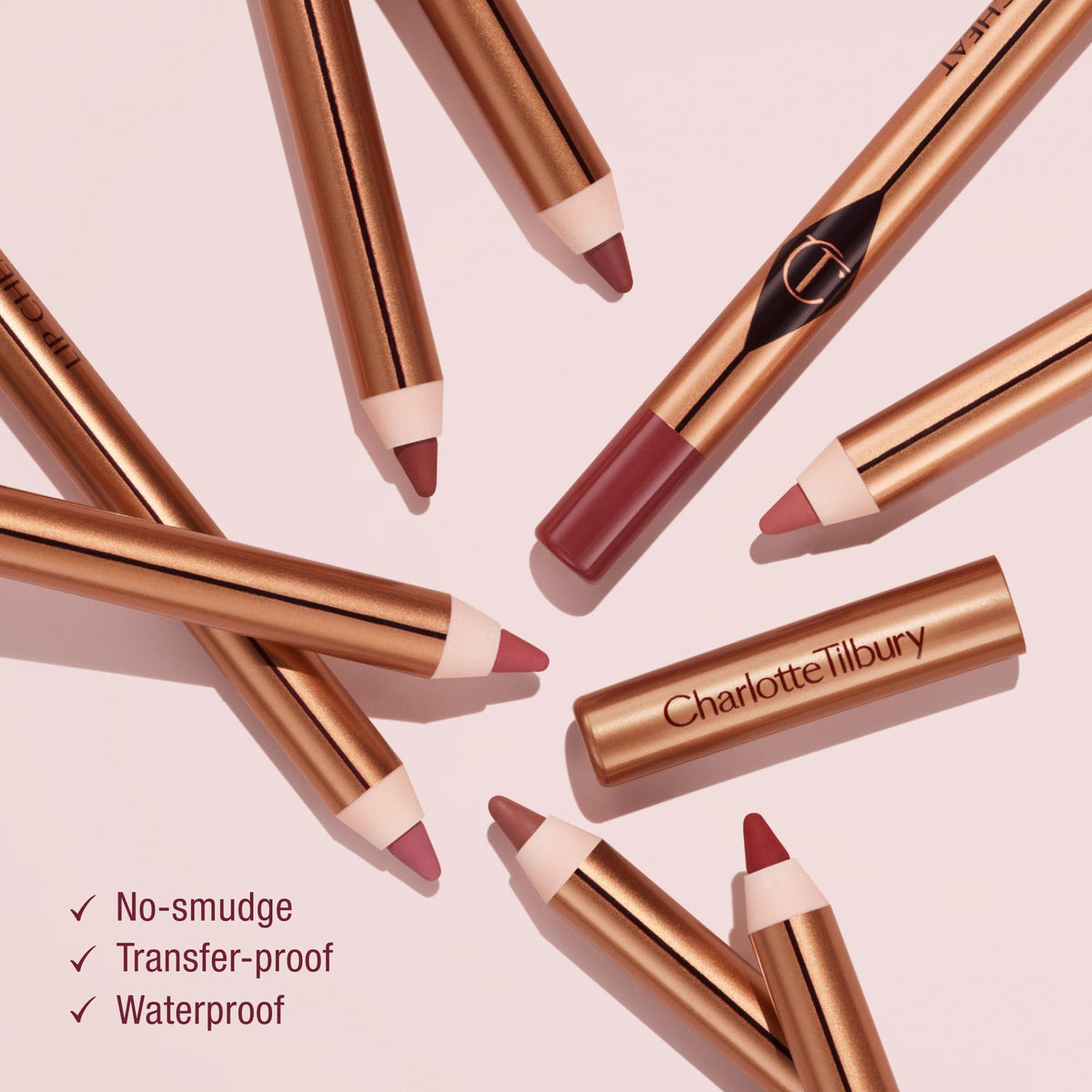 Light Gray Charlotte Tilbury Lip Cheat Lip Liner Pencil - Gives Lips a Fuller-Looking, Defined Pout - Enriched with Jojoba Oil & Hyaluronic Acid - Waterproof, Smudge-Proof & Transfer-Proof