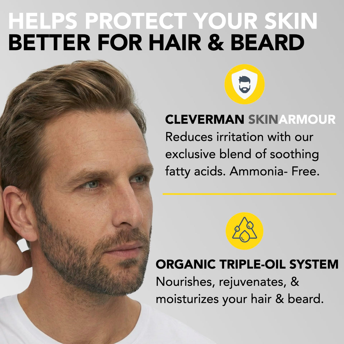 Light Gray Cleverman Hair & Beard Dye for Men, Light Brown 6.12, Gray Coverage