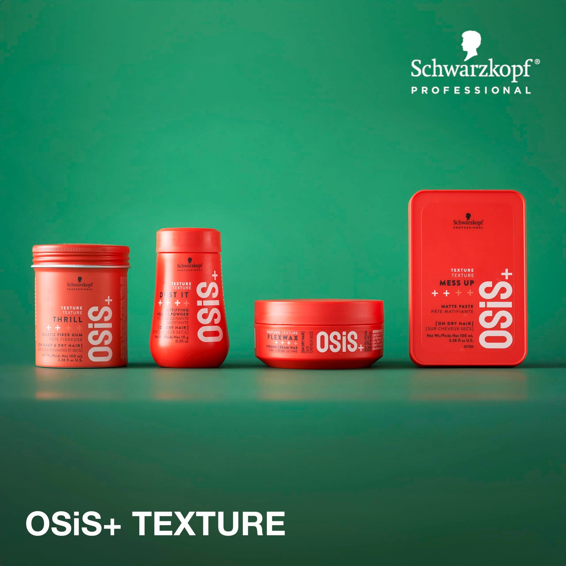 Sea Green OSiS+ Mess Up Matte Texture Paste, 3.38 oz – Medium Hold, Dry Moldable Styling Paste - Flexible & Reworkable Styling for Defined and Messy Hair Looks