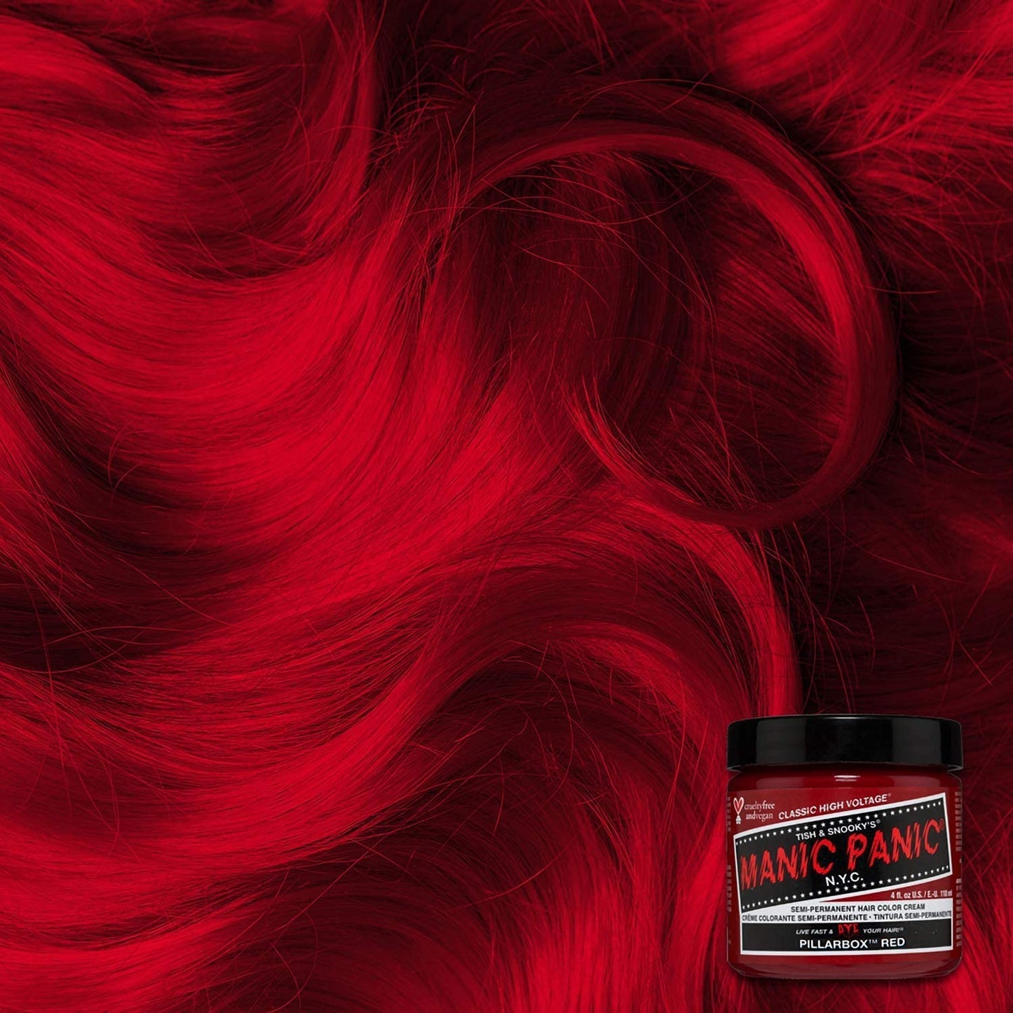 Black MANIC PANIC Classic Pillarbox Red Semi Permanent Hair Color - True Red Hair Dye for Women & Men That Lasts 4-6 Weeks - Vegan, Ammonia & Cruelty-Free - Create & Mix Custom Shades (4oz)