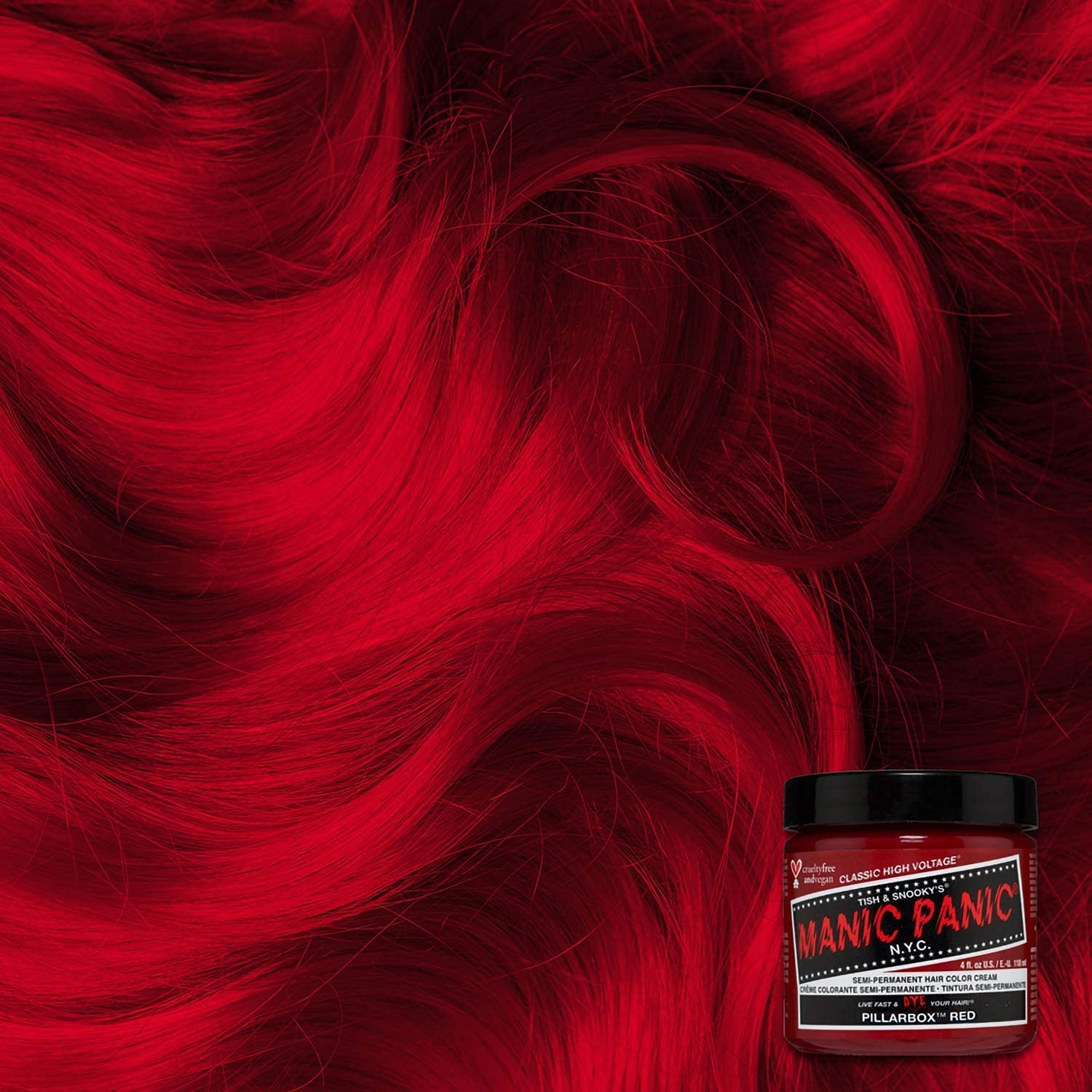 Black MANIC PANIC Classic Pillarbox Red Semi Permanent Hair Color - True Red Hair Dye for Women & Men That Lasts 4-6 Weeks - Vegan, Ammonia & Cruelty-Free - Create & Mix Custom Shades (4oz)