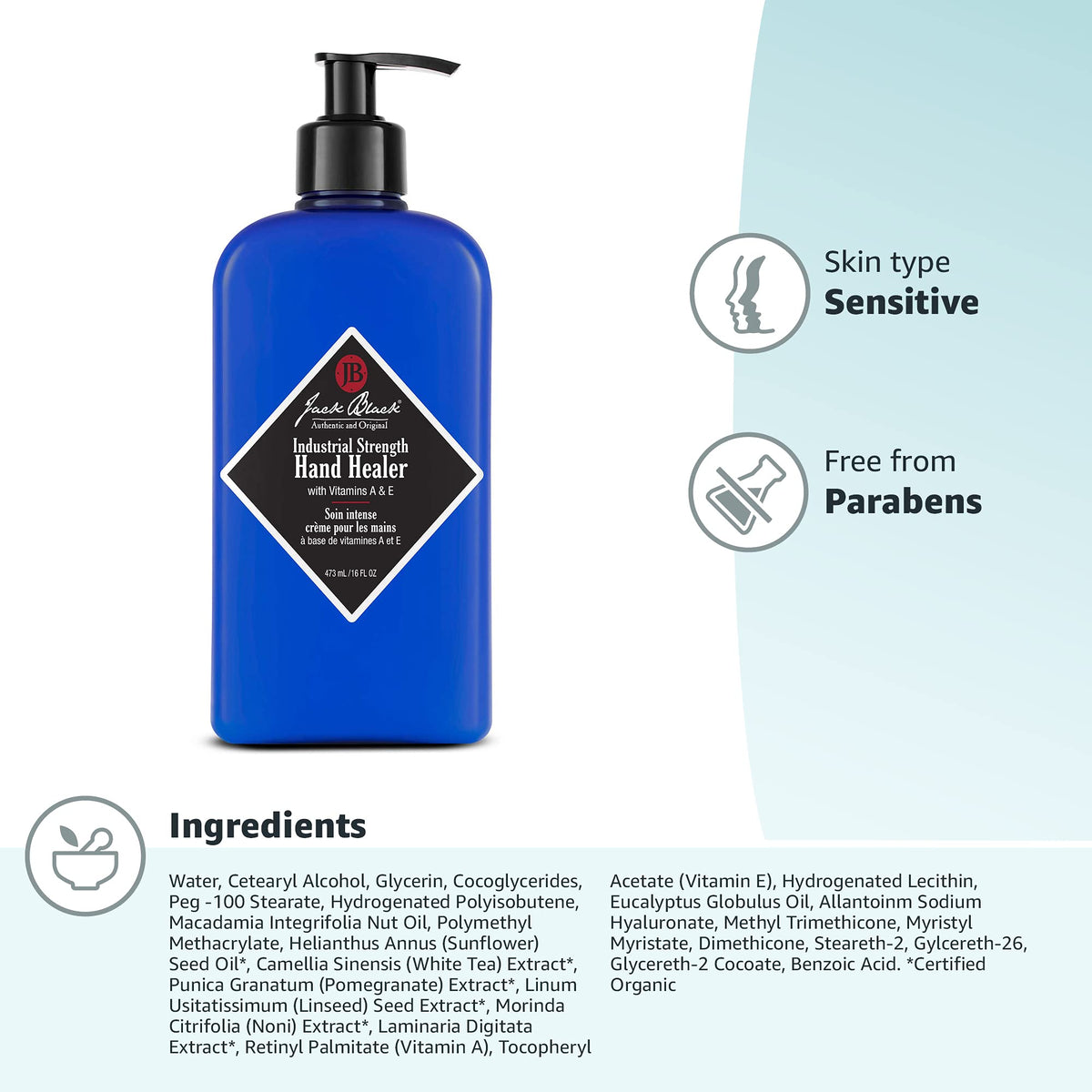 White Smoke Jack Black Industrial Strength Hand Healer, Dry Skin Hand Lotion, 16 Fl Oz