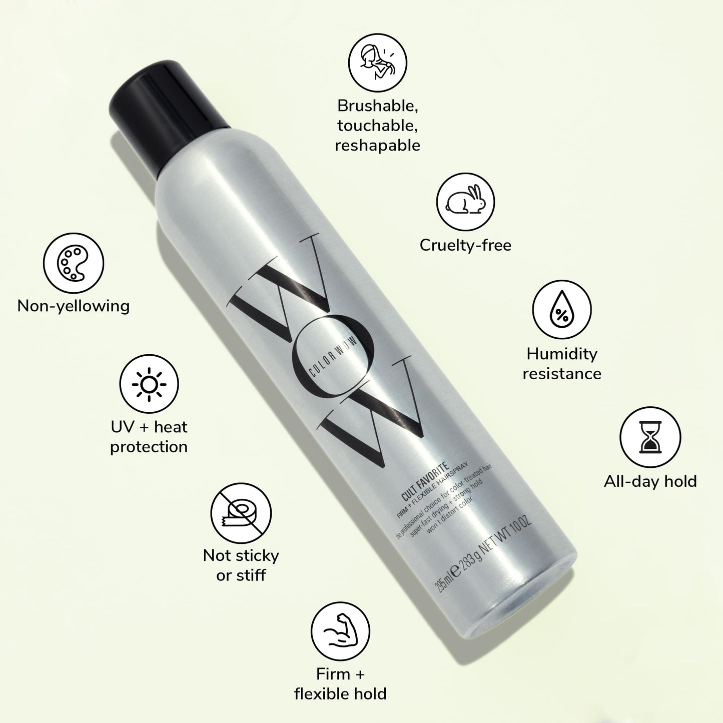 Seashell COLOR WOW Cult Favorite Firm + Flexible Hairspray – Lightweight spray with all day hold | Humidity resistance | Heat + UV protection | non stiff, non sticky | Brushable | Non yellowing