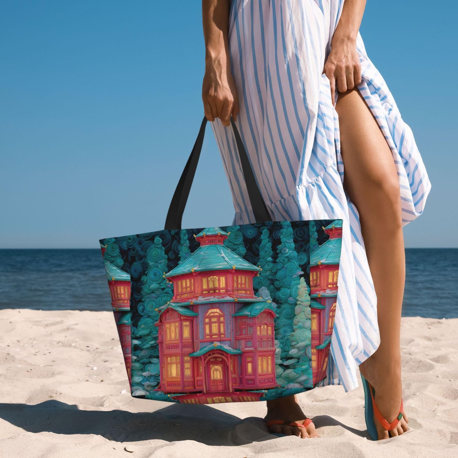 Cadet Blue JZMTY Enchanted Alcove Beach Travel Bag with Zipper for Spring Outings and Gym Use Sturdy Durable and Easy to Clean