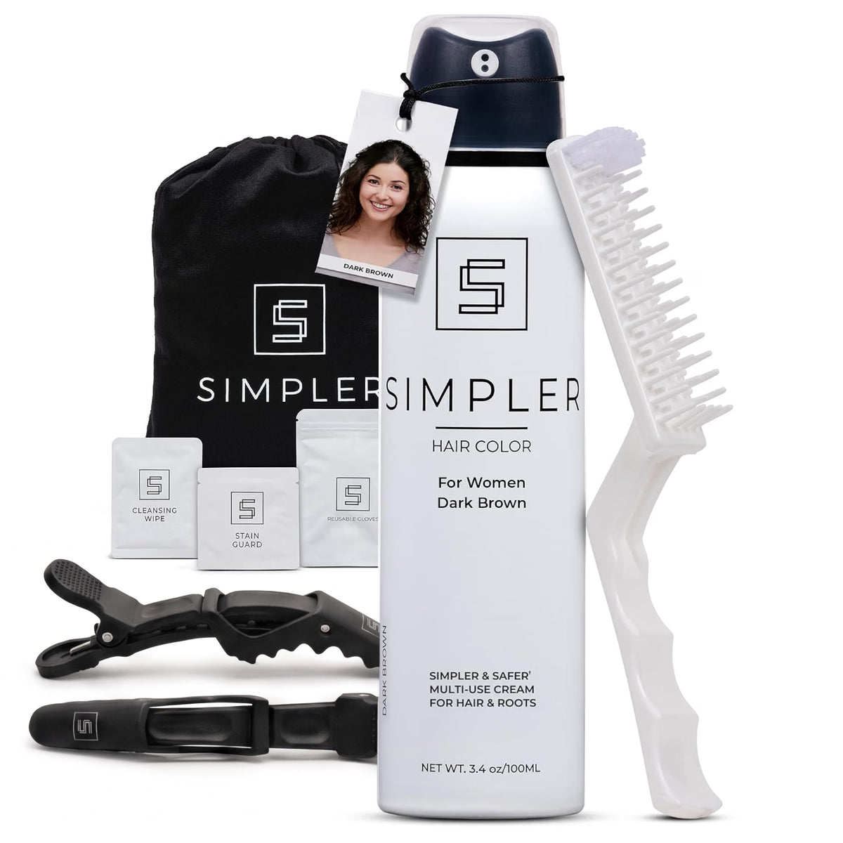 White Smoke Simpler Hair Color - Women's Full Coverage Hair Dye Kit, Dark Brown