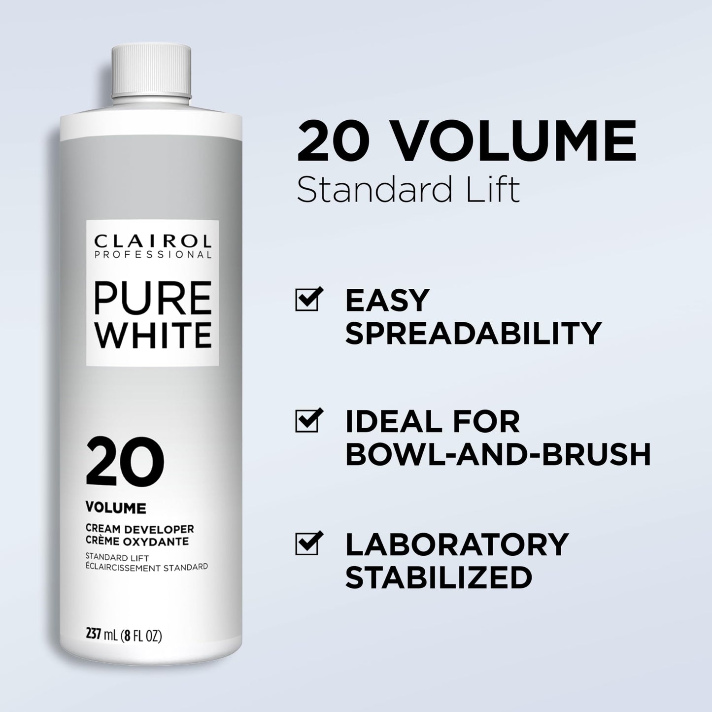 Lavender Clairol Professional Pure White 20 volume Crème Developer, 128 oz