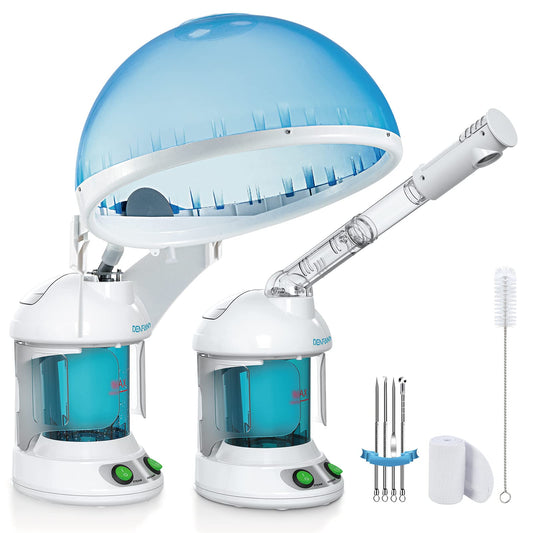 White Smoke DENFANY Hair Steamer Facial Steamer 2 in 1 – Nano Ionic Steam for Deep Hydration, Adjustable Arm, Easy-Clean Wide Mouth Tank, Home & Salon Use