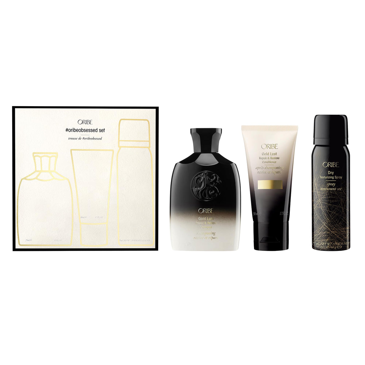 Seashell Oribe Obsessed Set - Gold Lust Shampoo, Conditioner & Dry Texturizing Spray