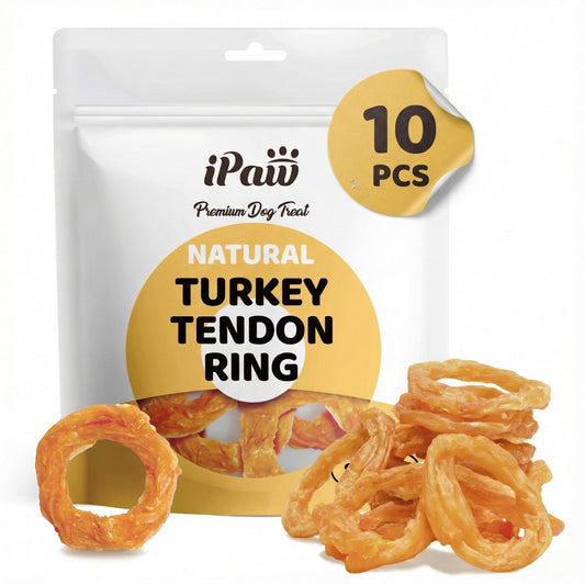 White Smoke iPaw 10 Pcs Value Pack Turkey Tendons for Dogs, Single Protein, Hypoallergenic, All Natural Human Grade Puppy Chew, Rawhide Alternative Dog Treats, Ring (Small)