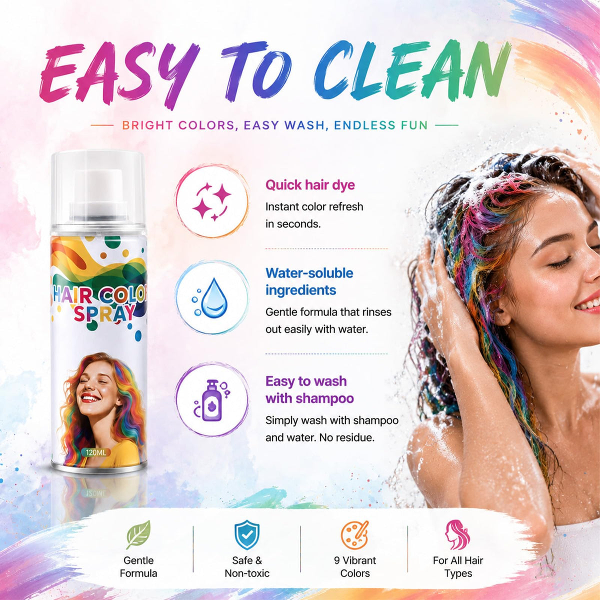 White Smoke 6 Color Hair Spray,Temporary Hair Color Spray for Kids,Washable Hair Dye