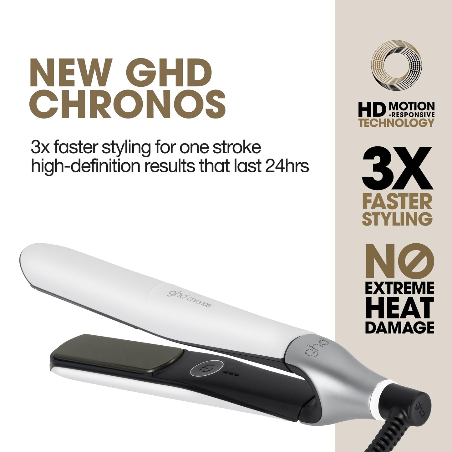 White Smoke ghd Chronos Styler - 1” Smart Flat Iron Hair Straightener with HD Motion-Responsive Technology, Faster Styling, 24-Hour Results, More Shine, Less Frizz, and No Extreme Heat Damage - White