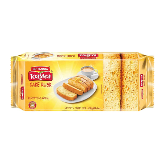 Light Goldenrod BRITANNIA Premium Cake Rusk 19.4oz (550g) - Goodness of Milk and Egg - Delightfully Smooth, Soft and Delicious Cake - Breakfast & Tea Time Snacks (Pack of 1)