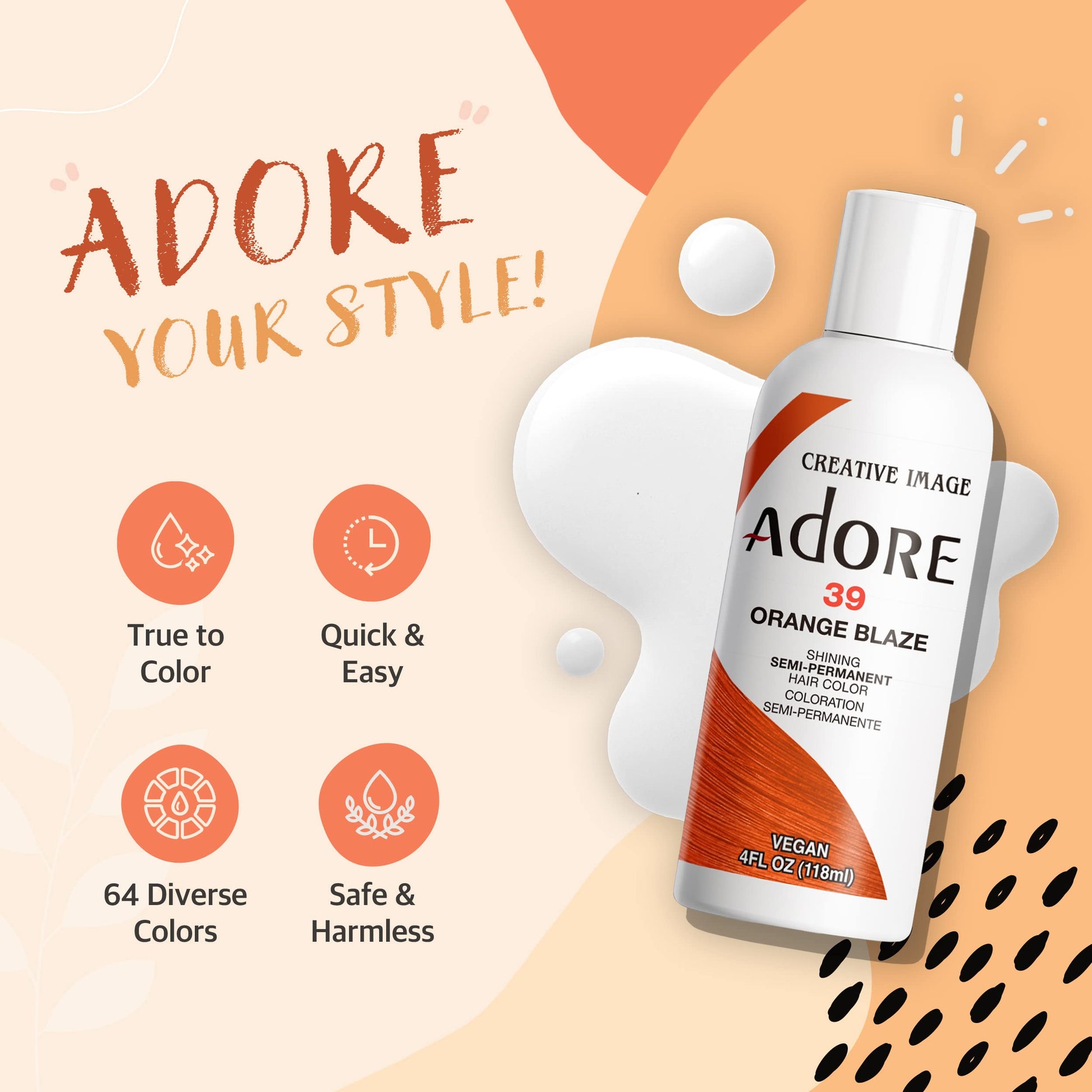 Antique White Adore Semi Permanent Hair Color - Vegan and Cruelty-Free Hair Dye - 4 Fl Oz - 058 Cinnamon (Pack of 3)