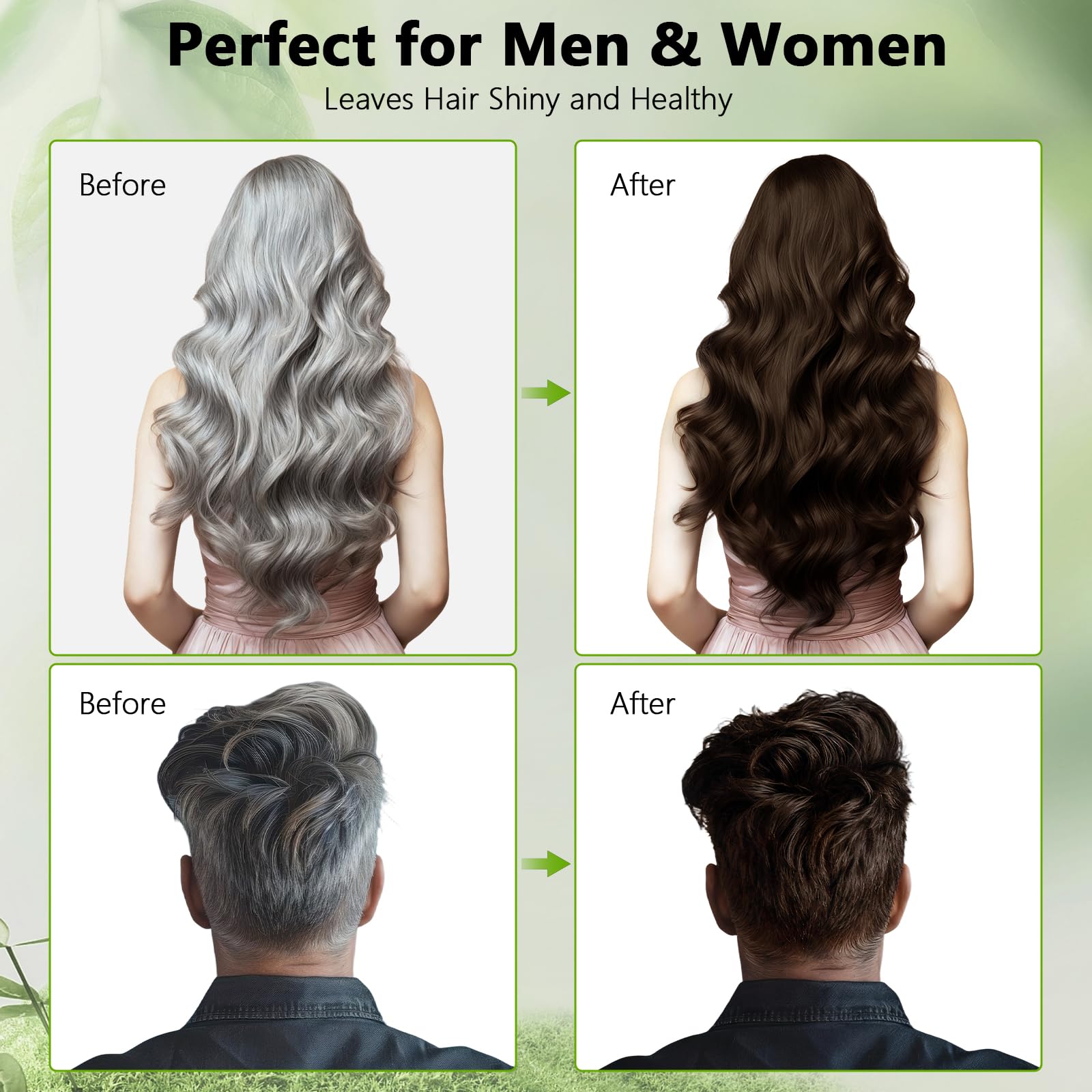 White Smoke RKQNIER Dark Brown Hair Dye Shampoo for Women & Men, 15 Min Gray Coverage, 3 in 1 Semi-Permanent Color with Natural Herbal Ingredients, Lasts 60 Days