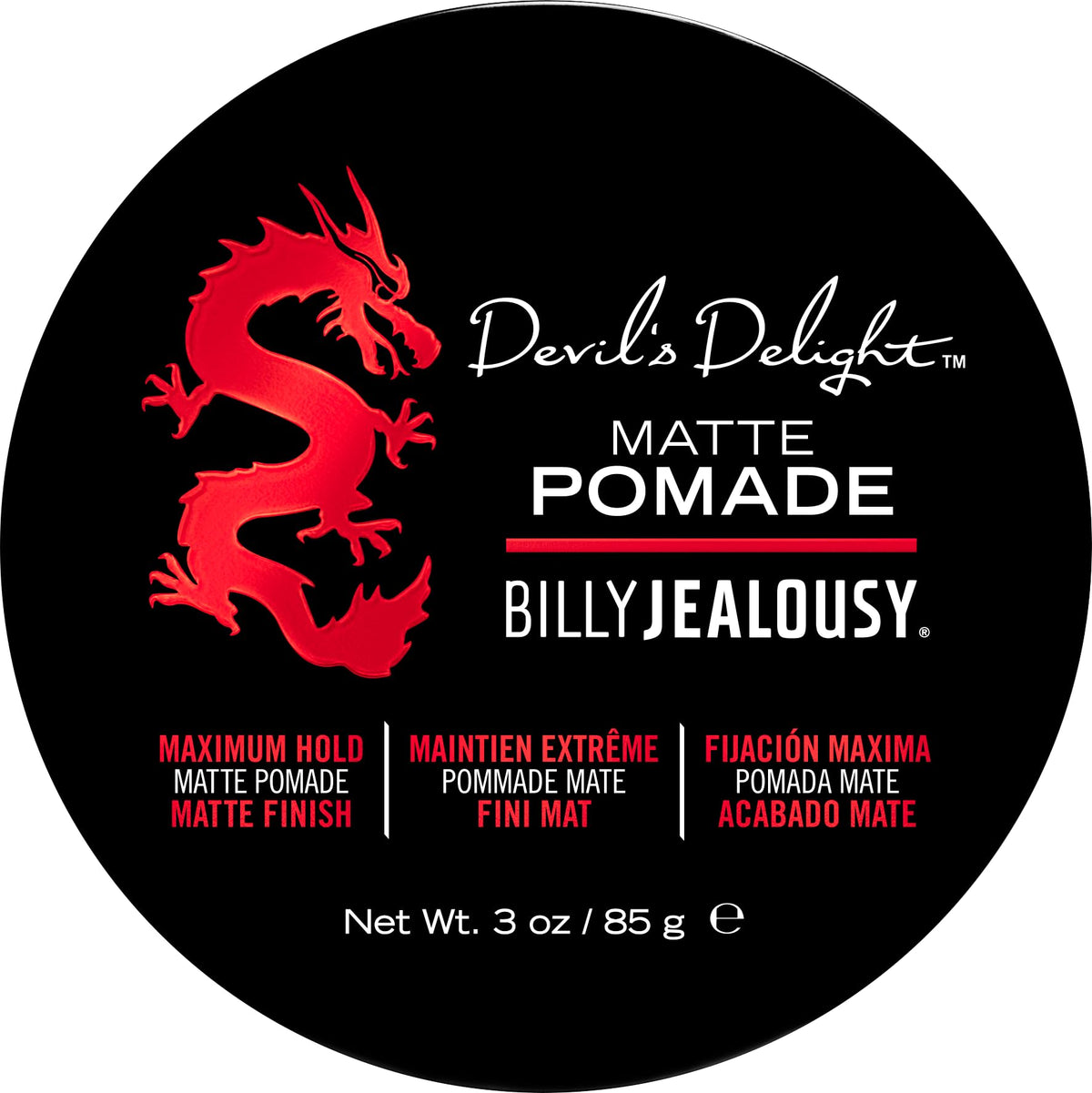 Black Billy Jealousy Devil's Delight Matte Pomade for Men Adds Volume and Definition, Strong Hold Water-Based Formula with Black Pepper Sandalwood Scent, 3 Oz.