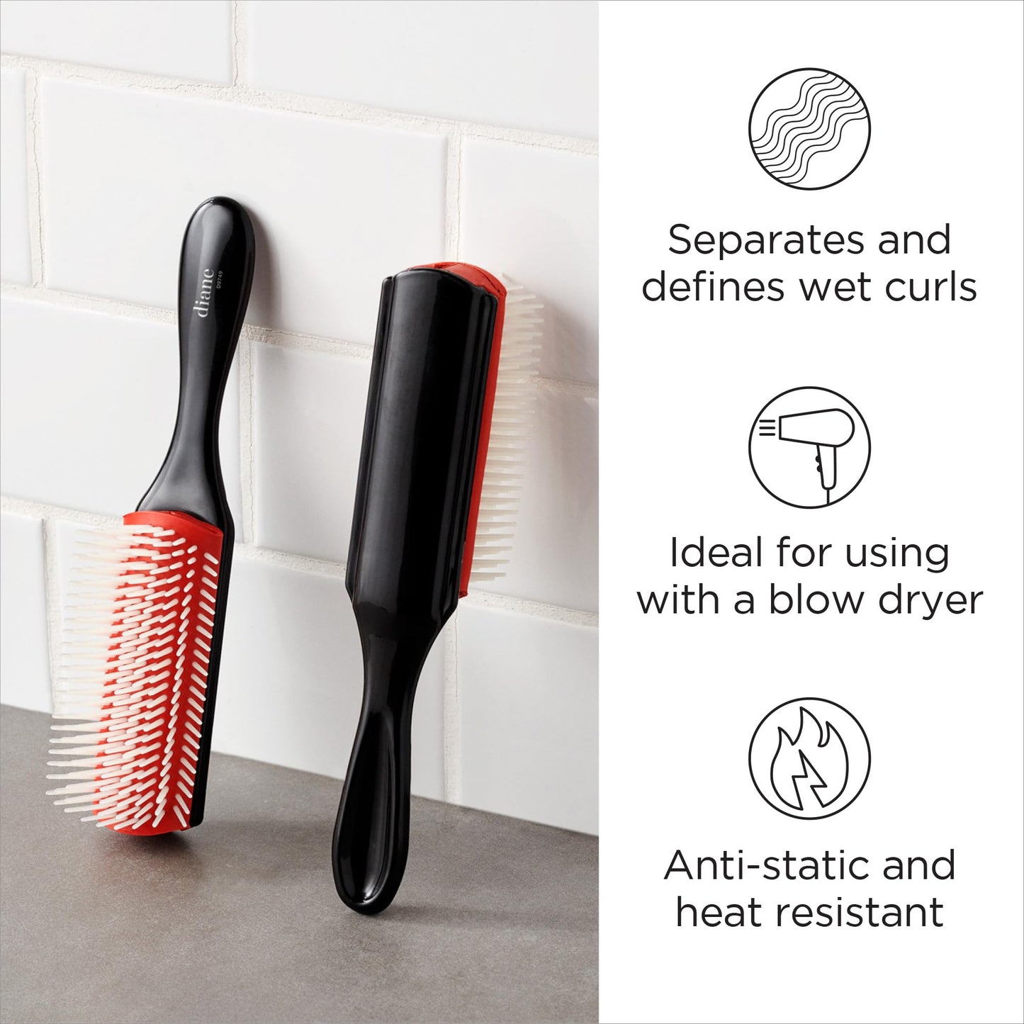 White Smoke Diane Pro Nylon Pin Styling Hair Brush for Detangling, Separating, Shaping and Defining Wet Thick or Curly Hair, Glides Through Tangles with Ease