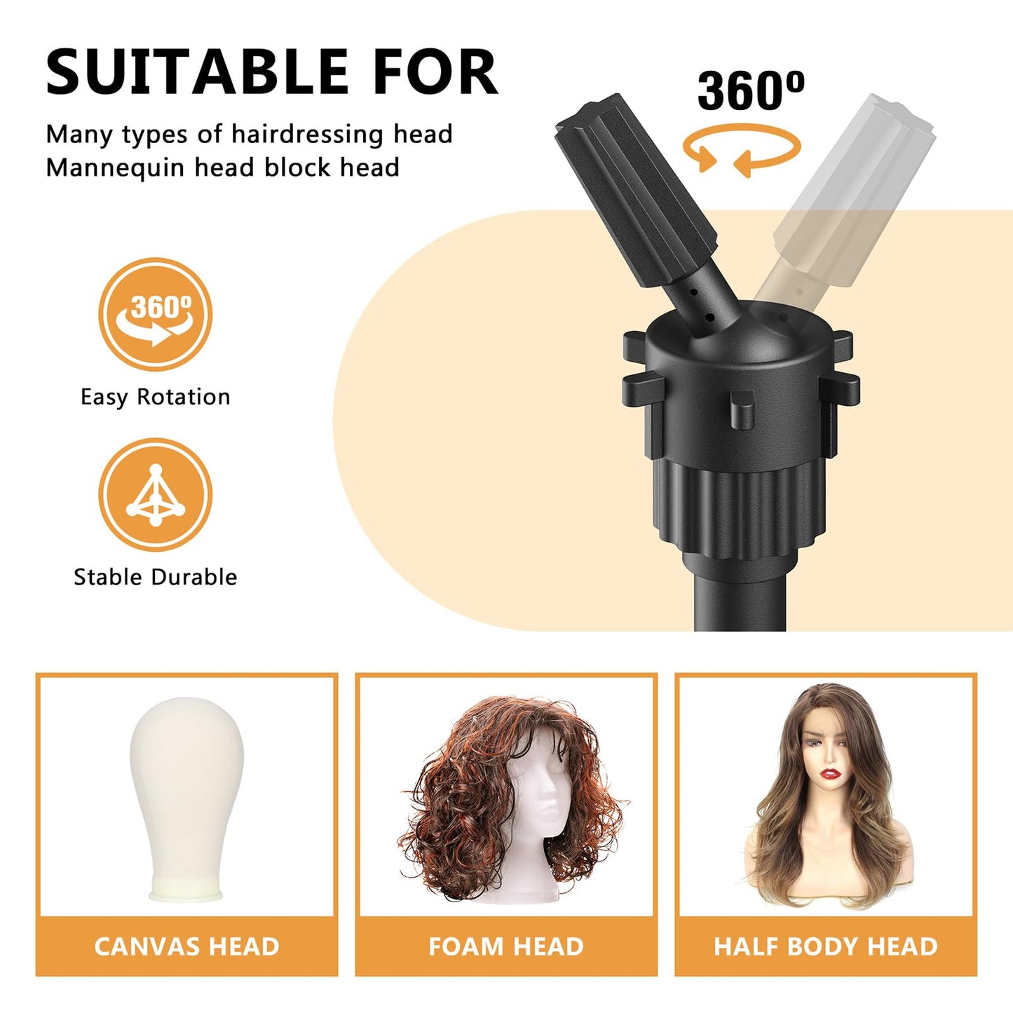 White Smoke Retbtnm Wig Head Stand 50 Inches, Height Adjustable Tripod Wig Stand, Salon Mannequin Head Stand with Anti-Slip Base for Styling, Wig Display Barber Training, Beauty School (Black)