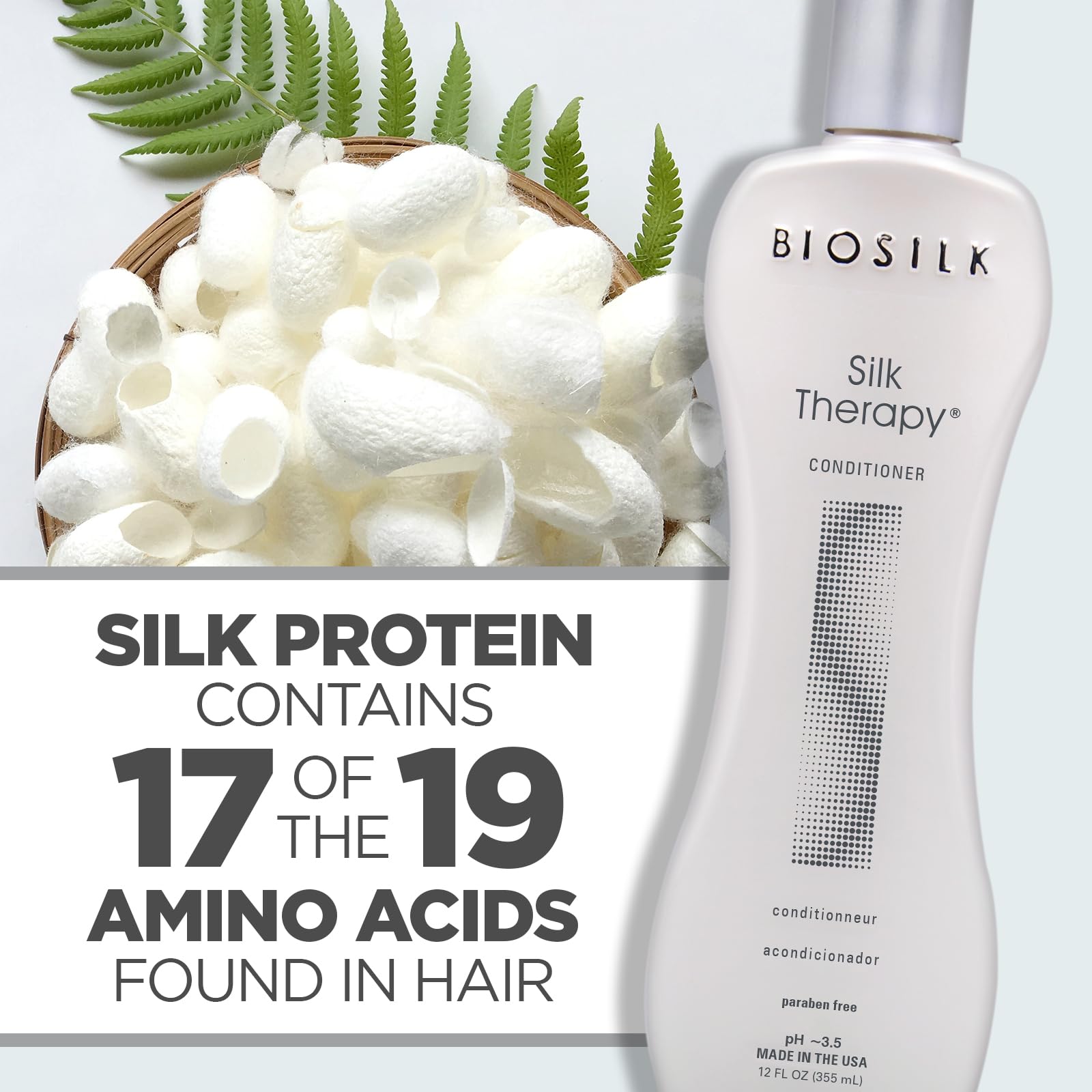 Light Gray BioSilk Silk Therapy Conditioner - Sulfate, Paraben and Gluten Free, 12 oz(Pack of 12)
