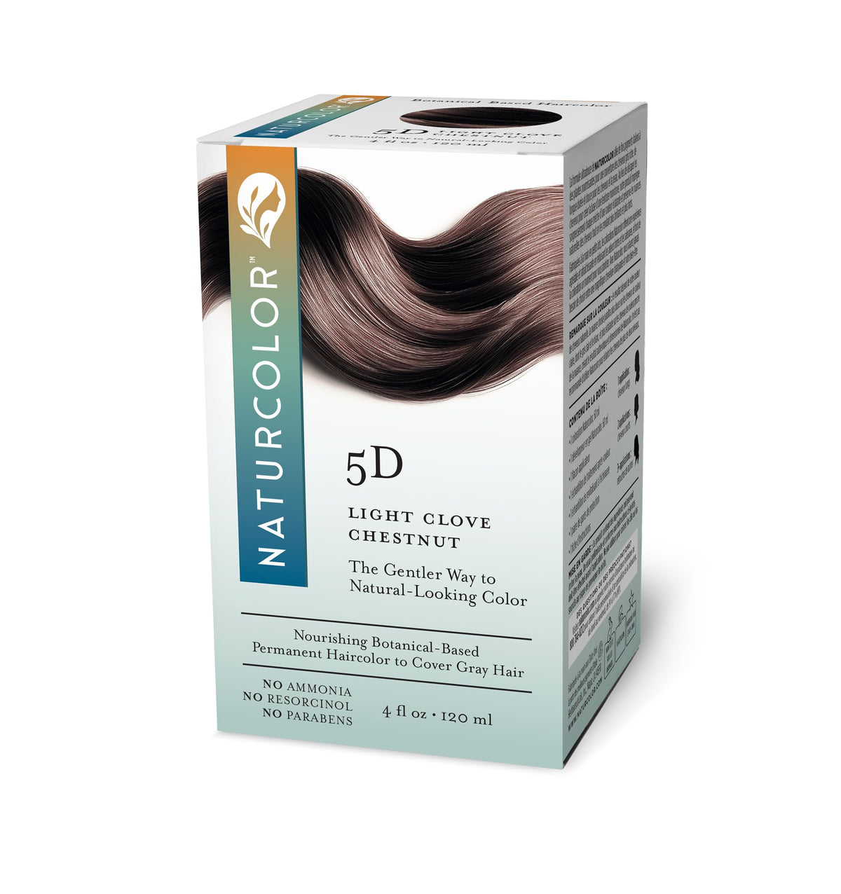 White Smoke Naturcolor 5D Light Clove Chestnut Permanent Hair Color, Ammonia-Free, Natural-looking, Herbal-based Medium Brown Dye Kit, Up To 100% Gray Coverage, Vegan, Cruelty-free, Odor-free, 4 fl oz