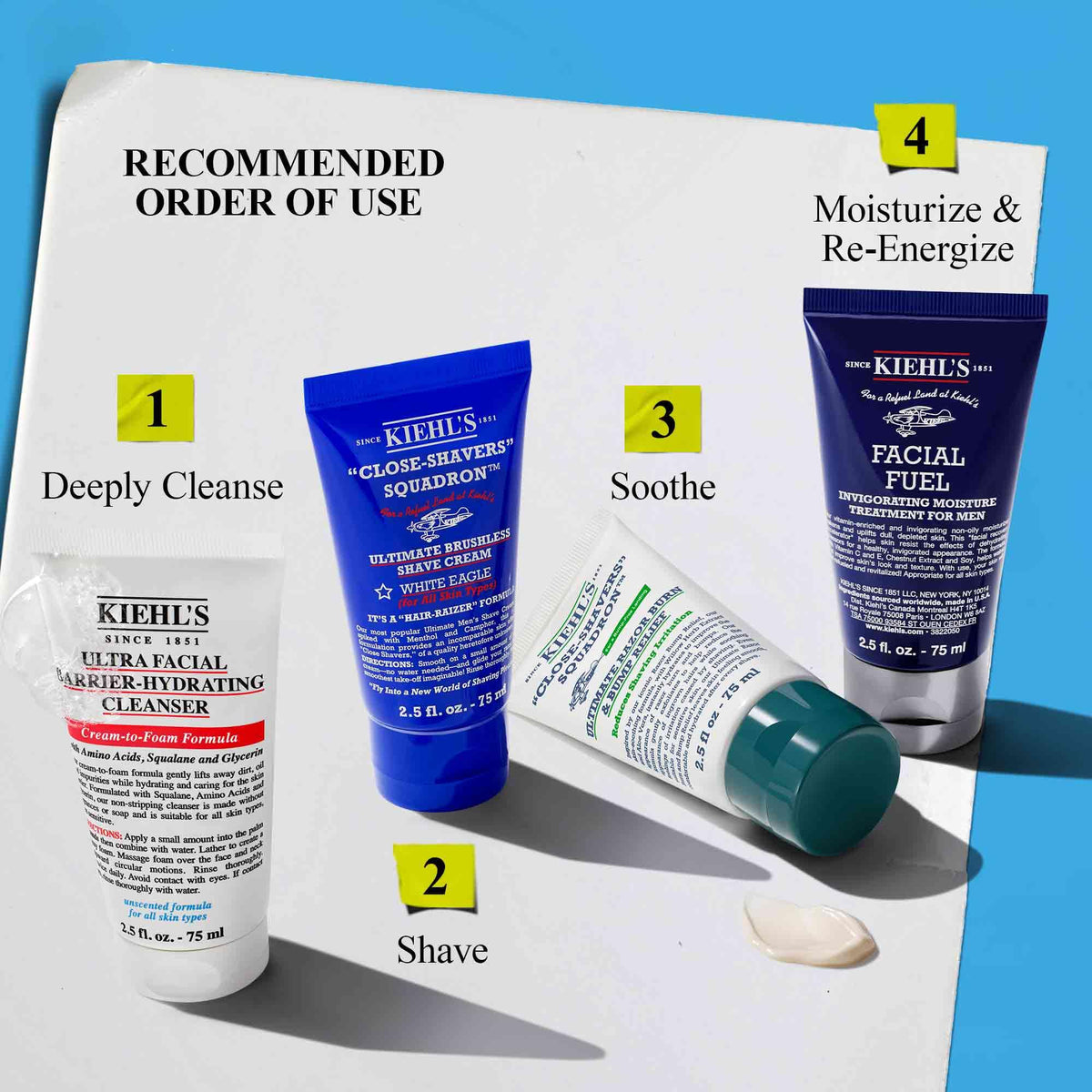 Lavender Kiehl's - Men's Skincare & Shaving Kit - Grooming Set - 4pk