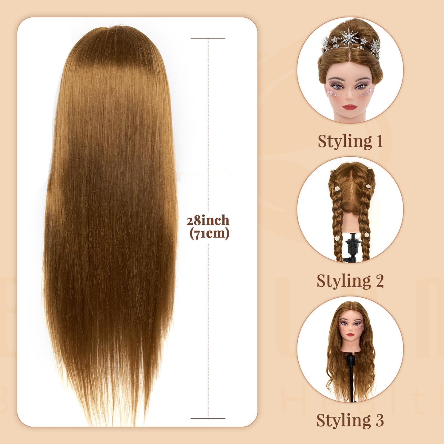 White Smoke Mannequin Head 80% Human Hair with Tripod Stand,28 Inch Make up Cosmetology Manikin Practice Doll Head,Braiding Hairdressing Head with Table Clamp + DIY Hair Styling Set