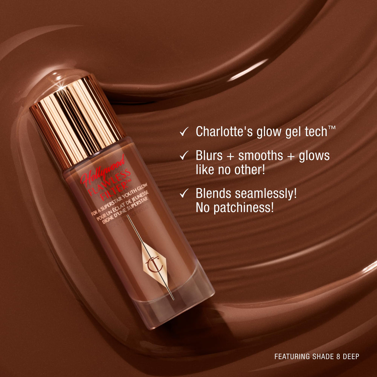 Saddle Brown Charlotte Tilbury Hollywood Flawless Filter - Multi‑Use Makeup Primer, Complexion Booster & Illuminating Liquid Highlighter with Sheer Coverage - Smooths & Blurs Skin