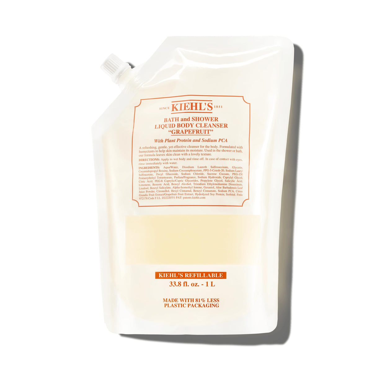 Seashell Kiehl's - Grapefruit Bath + Shower Liquid Body Cleanser, Smooths Skin