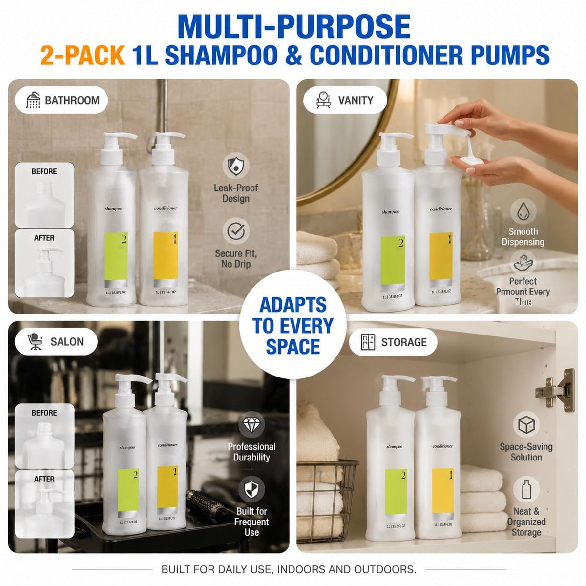 White Smoke 2 Pack Pump for Nioxin Shampoo Conditioner 33.8 oz Bottle, Liter Pump Dispenser for Nioxin System 1-4 Bottles,Liter Shampoo Pump for Nioxin System 2