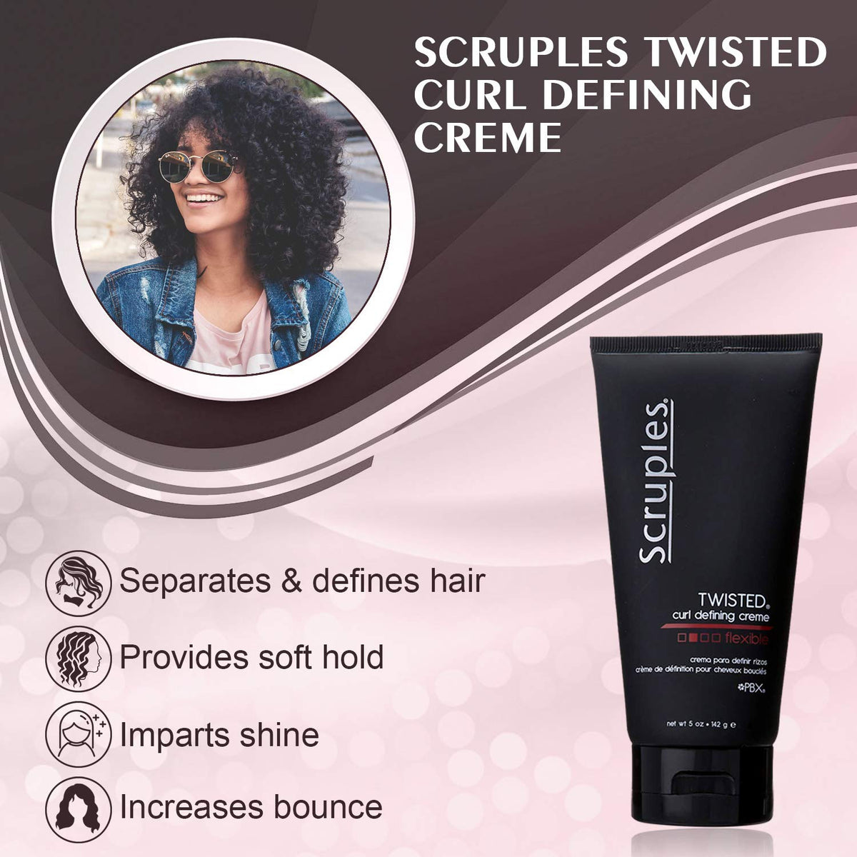 Misty Rose Scruples Twisted Curl Cream - Conditioning & Styling Hair Cream - Curly Hair Products for Women & Men - Helps Define & Control Frizz - Dries Without Stiffness or Crunch (5 Fl oz)