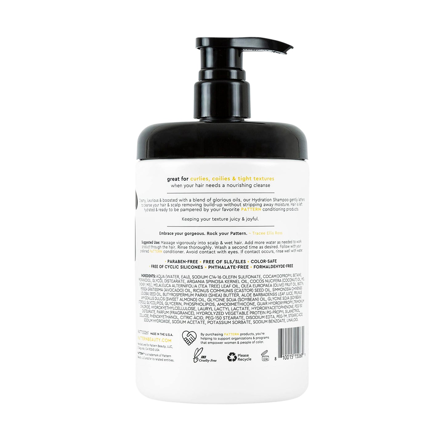 White Smoke PATTERN Beauty by Tracee Ellis Ross Hydration Shampoo w Honey, Aloe Vera, Biotin and Tea Tree Leaf Oil for Curly Hair 3a-4c, 25 Fl Oz