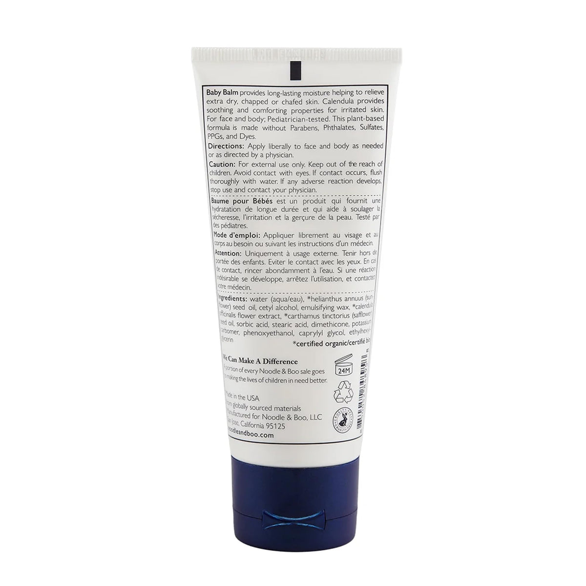 White Smoke Noodle & Boo Baby Balm for Face and Body, Hypoallergenic and Natural Baby Skin Care with Organic Calendula for Sensitive Skin, Pediatrician and Dermatologist-Tested, Fragrance Free, 3.4 Oz