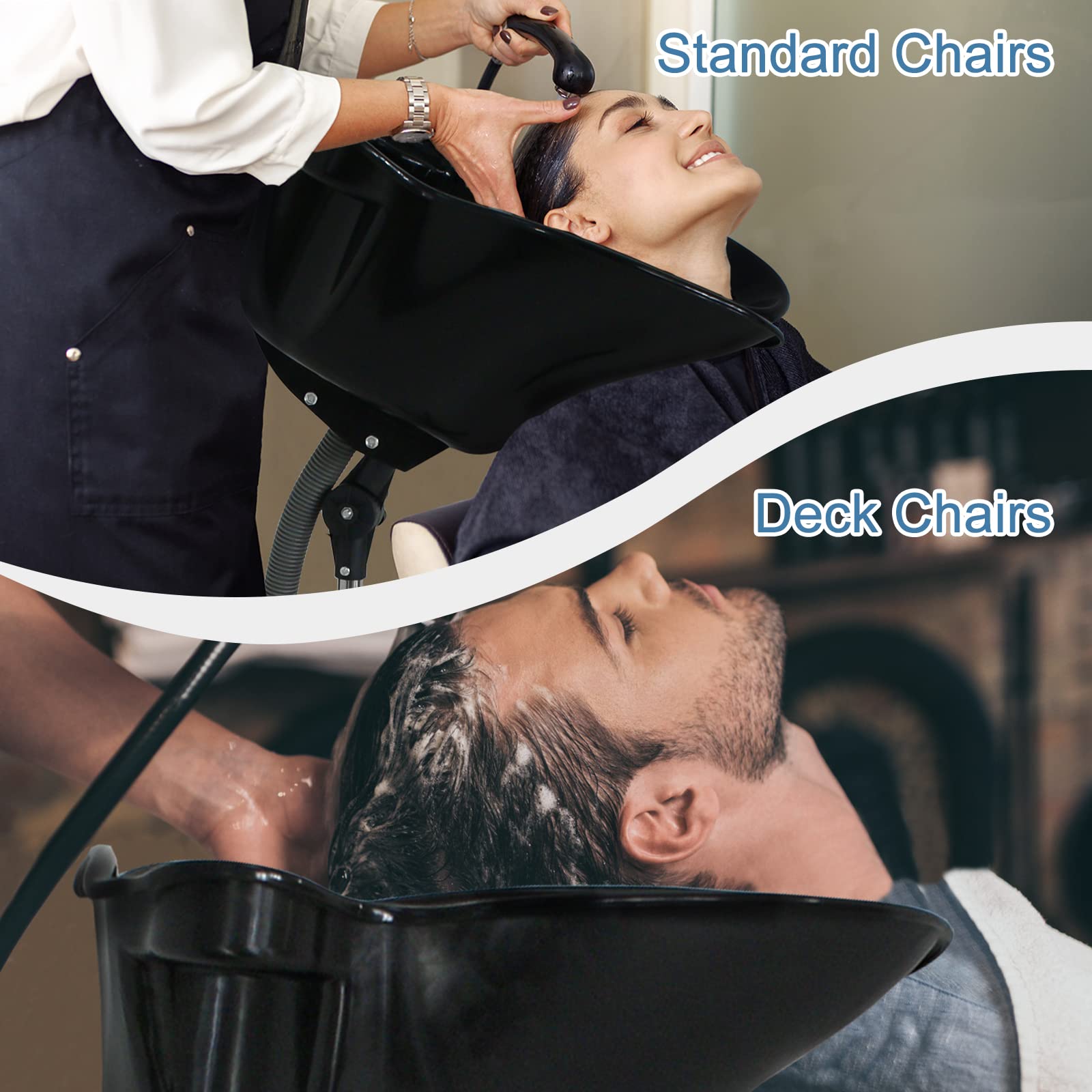 Black Height Adjustable Portable Salon Deep Shampoo Basin Sink Hair Treatment Bowl with Drain Hose Black