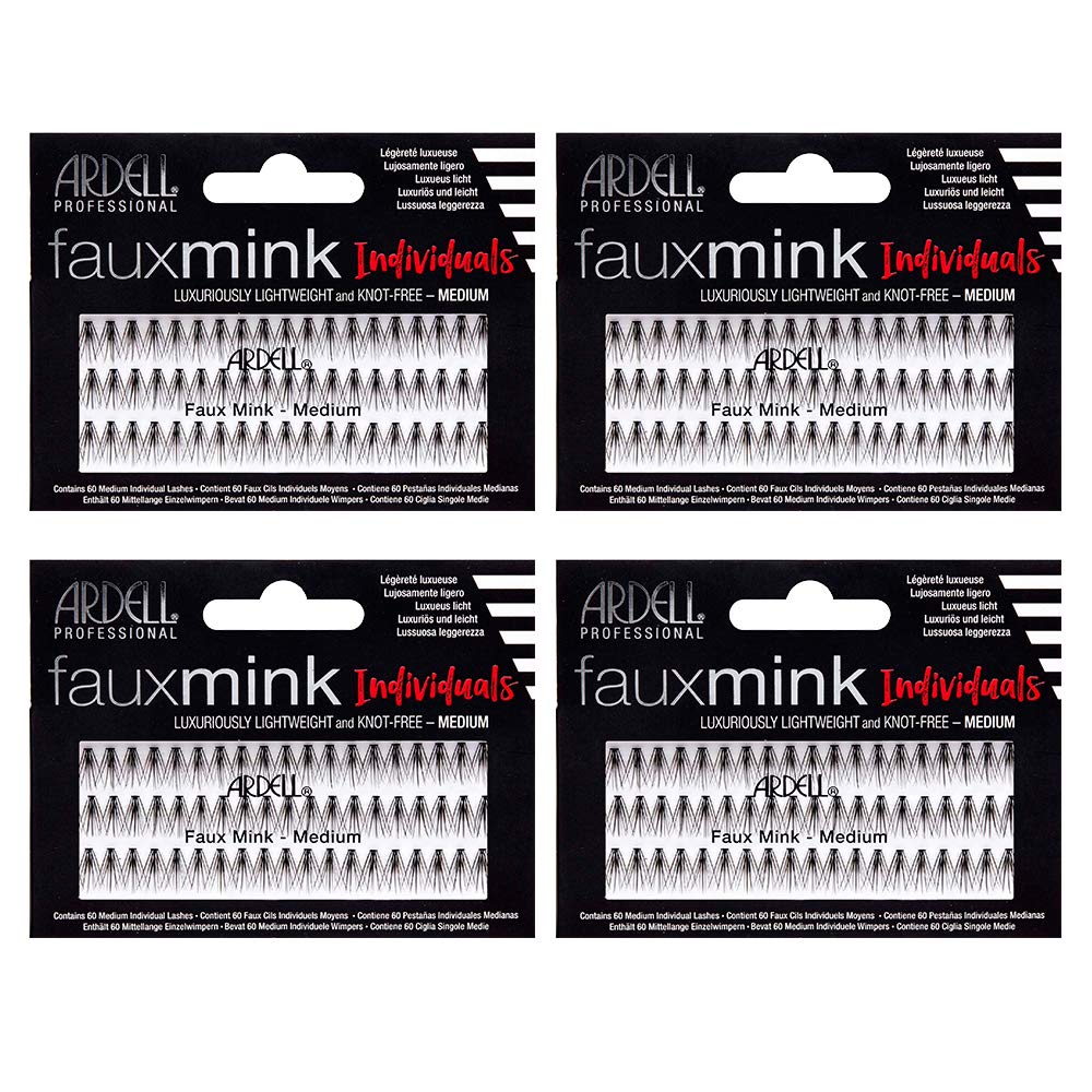 Black Ardell False Eye Lashes Faux Mink Individuals Medium Black 4 Pack