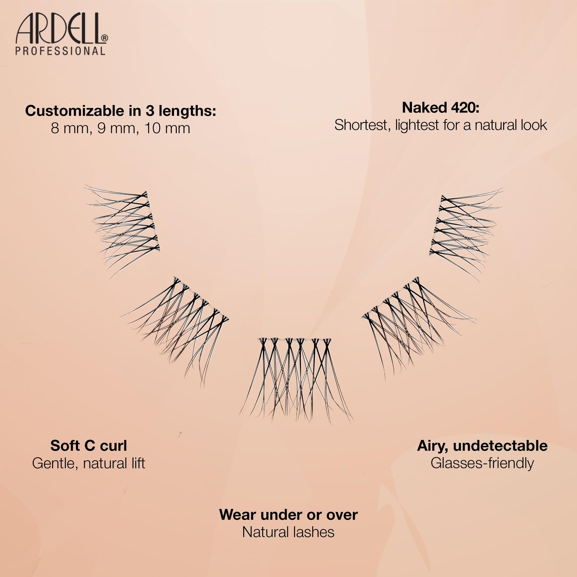 Wheat Ardell Naked Clusters 420 – Seamless Individual Lashes, Reusable Lash Clusters with Invisiband, DIY Eyelash Cluster, Natural Look Lash Extensions, 50 ct
