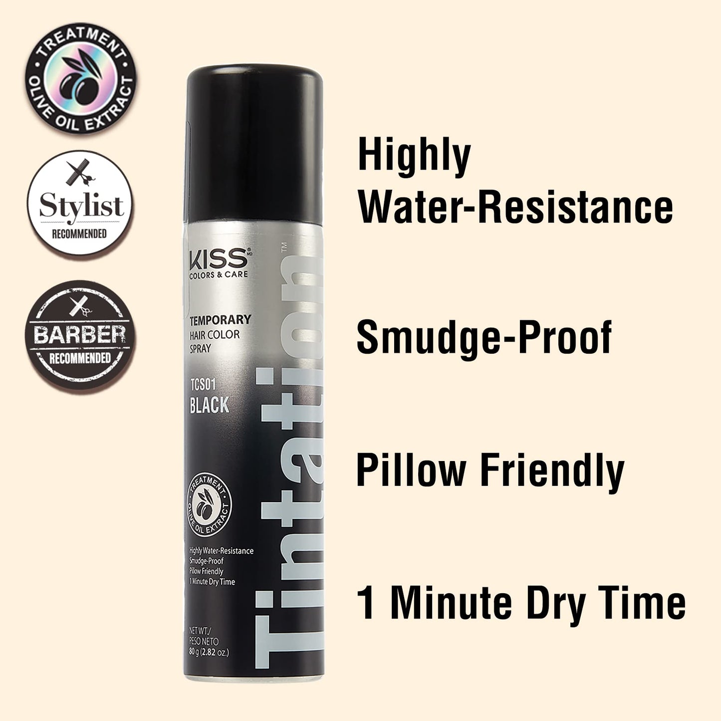 Seashell Kiss Gray Hair Concealer - Temporary Tintation Color Spray for Root Touch Up and Hair Dye 2.82 oz. 2 PACK (Black)