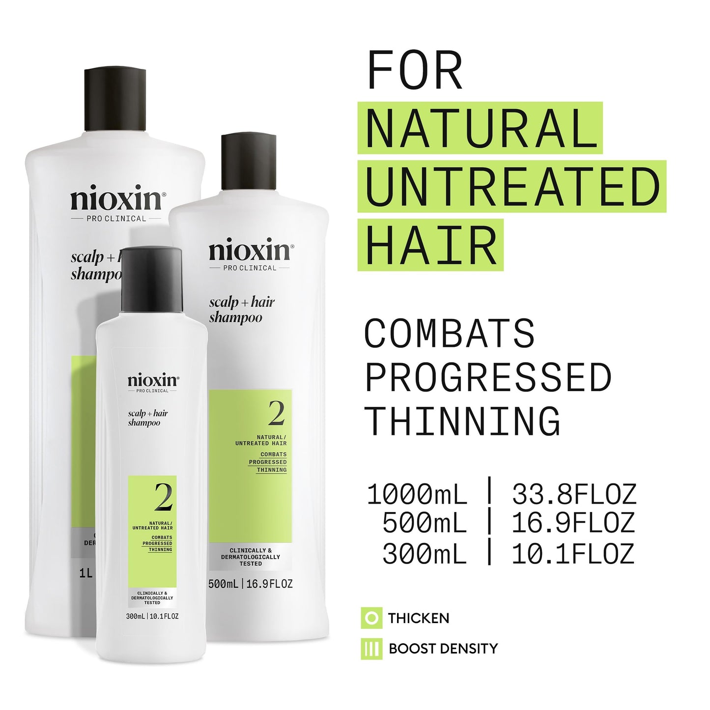 White Smoke Nioxin Scalp + Hair Thickening System 2 Shampoo| For Natural or Untreated Hair with Progressed Thinning| With Niacinamide and Biotin| 33.8 Fl oz.