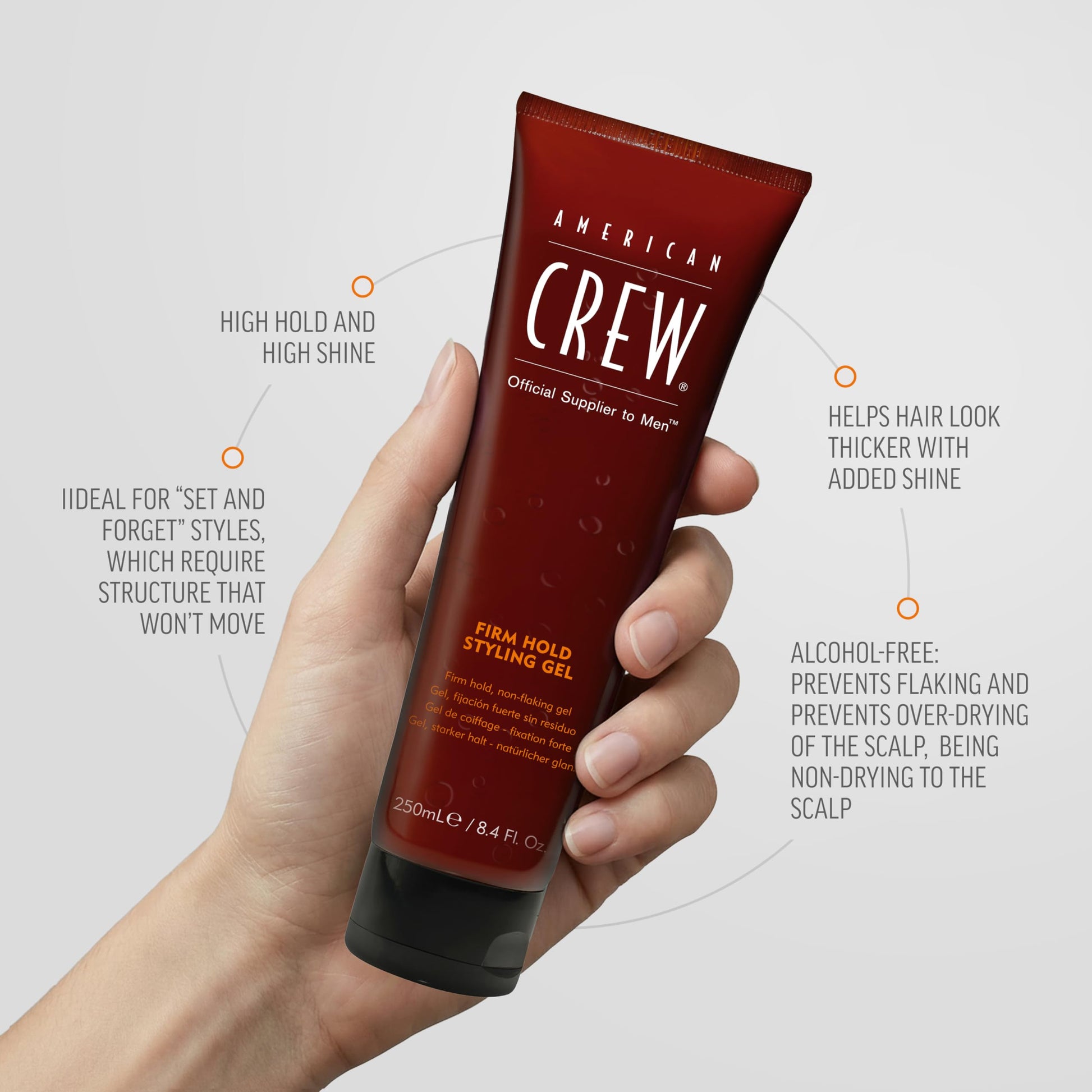 Light Gray American Crew Men's Hair Gel, Firm Hold, Non-Flaking Styling Product, 13.1 fl oz