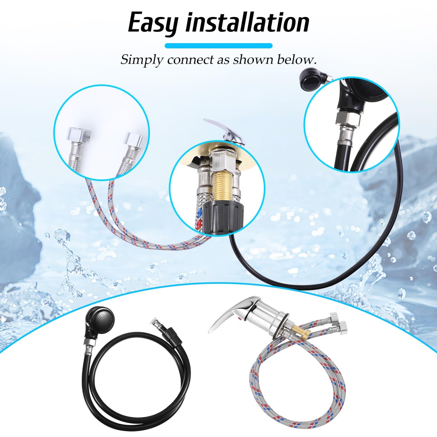 White Smoke Salon Shampoo Bowl Faucet, Zinc Alloy Salon-Shampoo Bowl Faucet and Sprayer Kit with Spray Hose, Salon-Sink Faucet-Replacement or Salon Sink Parts for Shampoo Bed